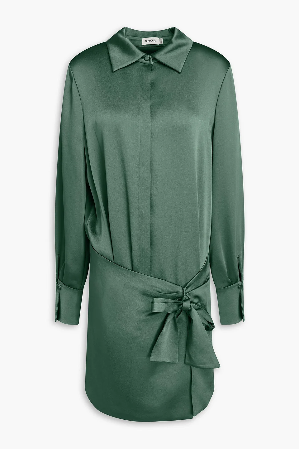 Larson draped satin-crepe mini shirt dress - 1