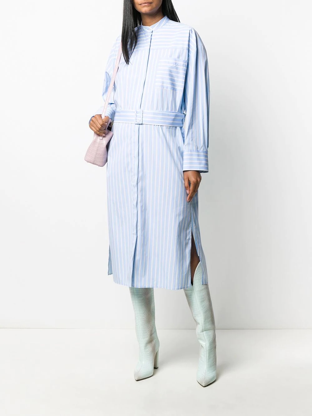 contrast stripe cotton shirt dress - 2