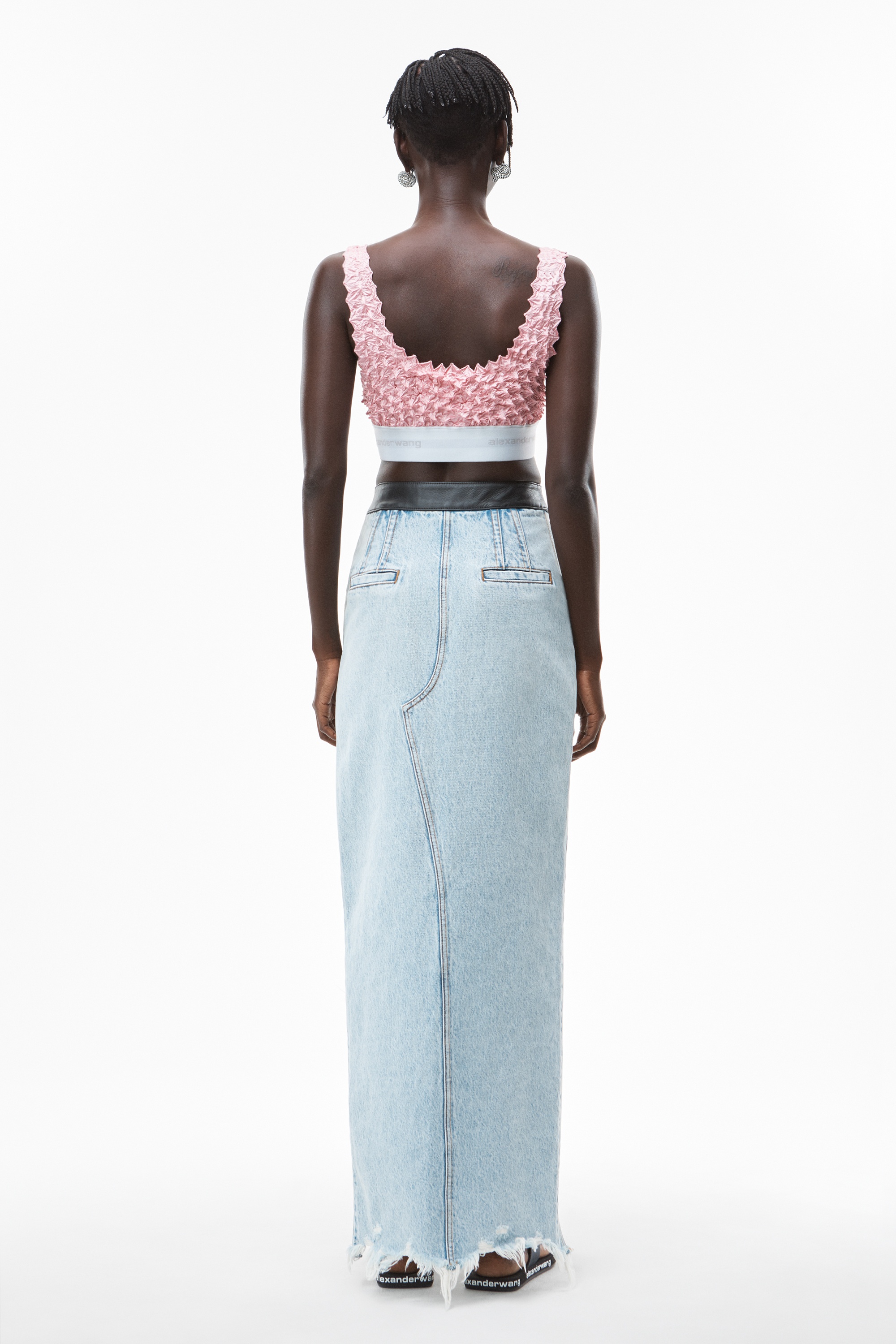 MAXI HIGH SLIT SKIRT IN CONTRAST DENIM - 4