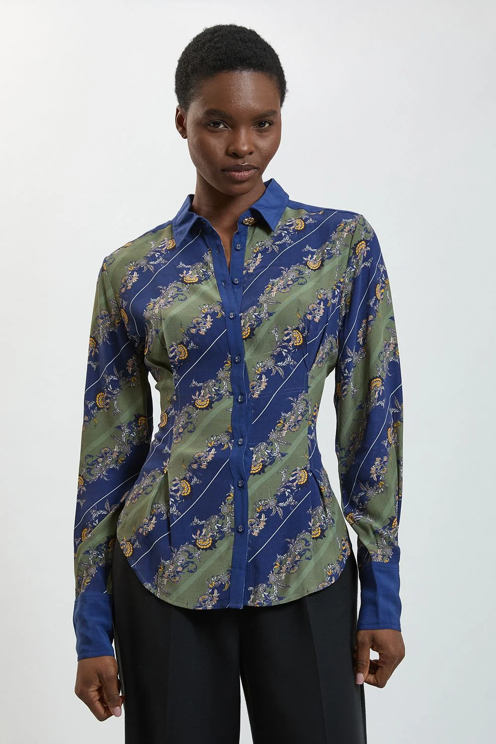 Khaki Stripe Woven Button Down Shirt - 1