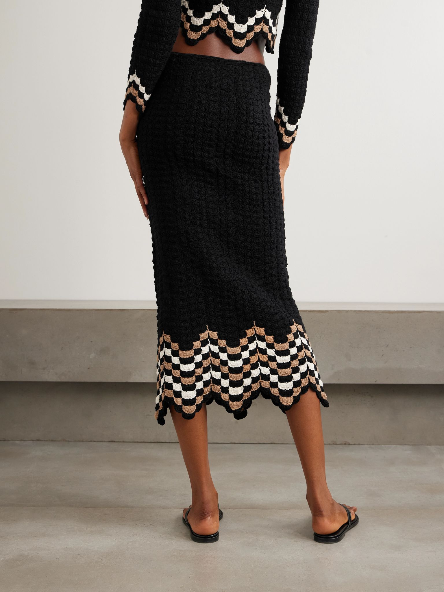Sumac scalloped crocheted cotton midi skirt Black - 3