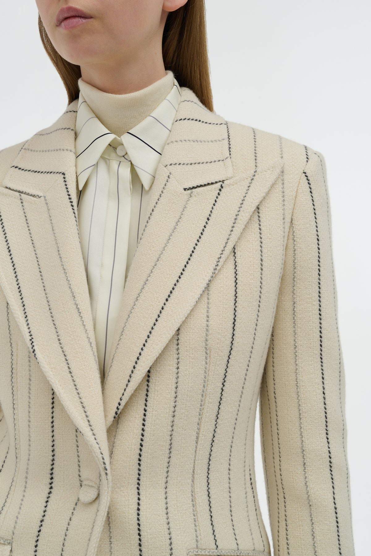 Leiva Blazer in Ivory Multi Pinstripe Wool Cashmere - 6