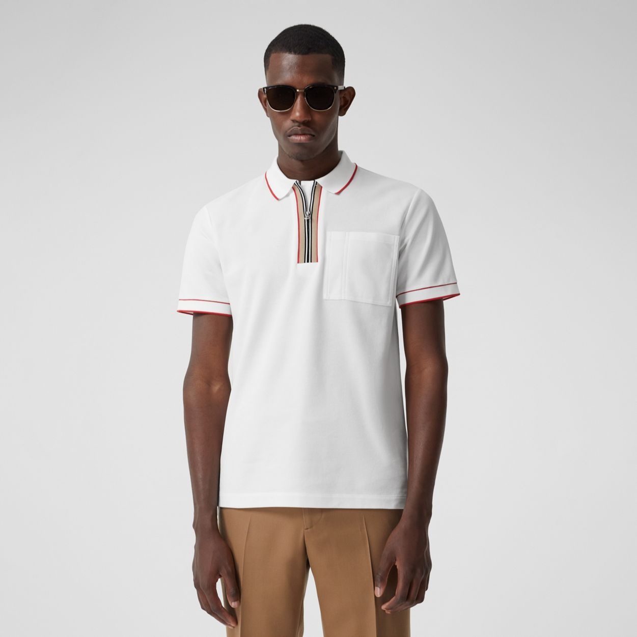 Icon Stripe Detail Cotton Zip-front Polo Shirt - 2