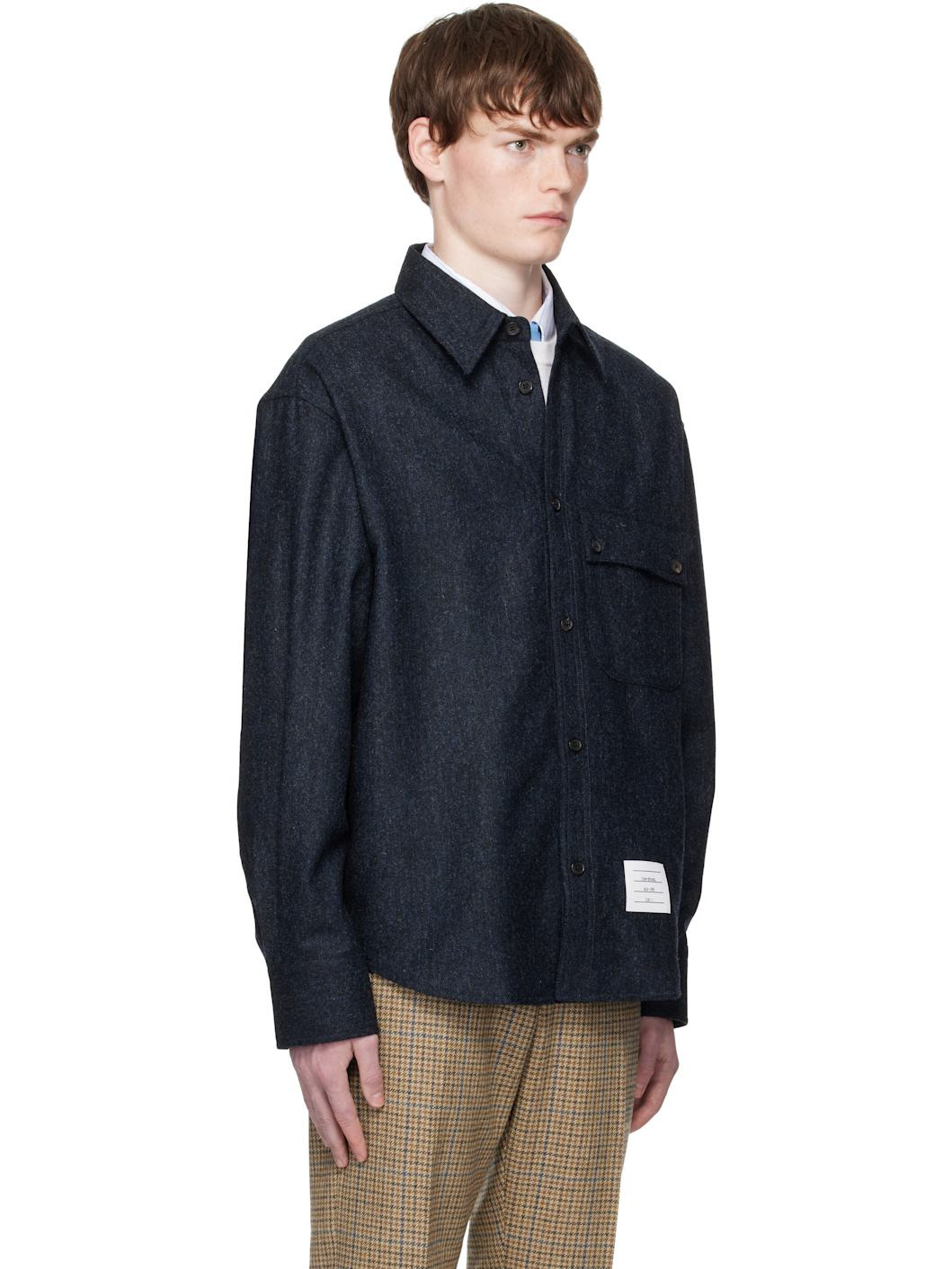 Navy Oversized PC Solid Donegal Tweed Shirt - 2