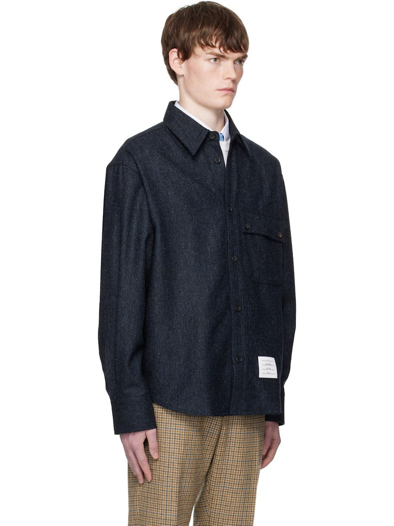 Navy Oversized PC Solid Donegal Tweed Shirt 2