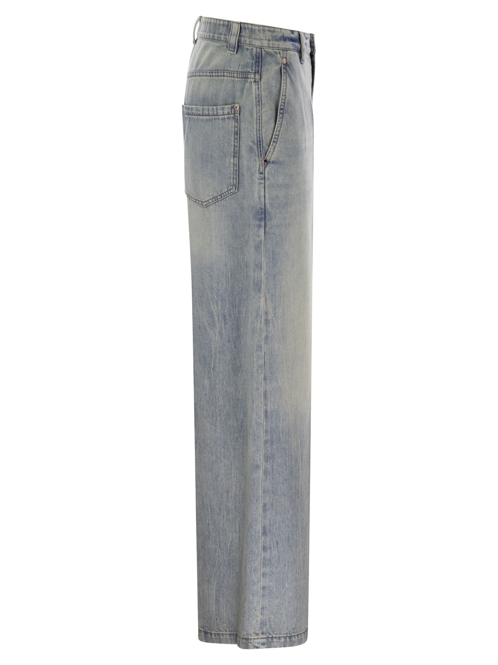Brunello Cucinelli Women Soft Denim Low-Slung Trousers With Adjustable Waistband And Monile - 3