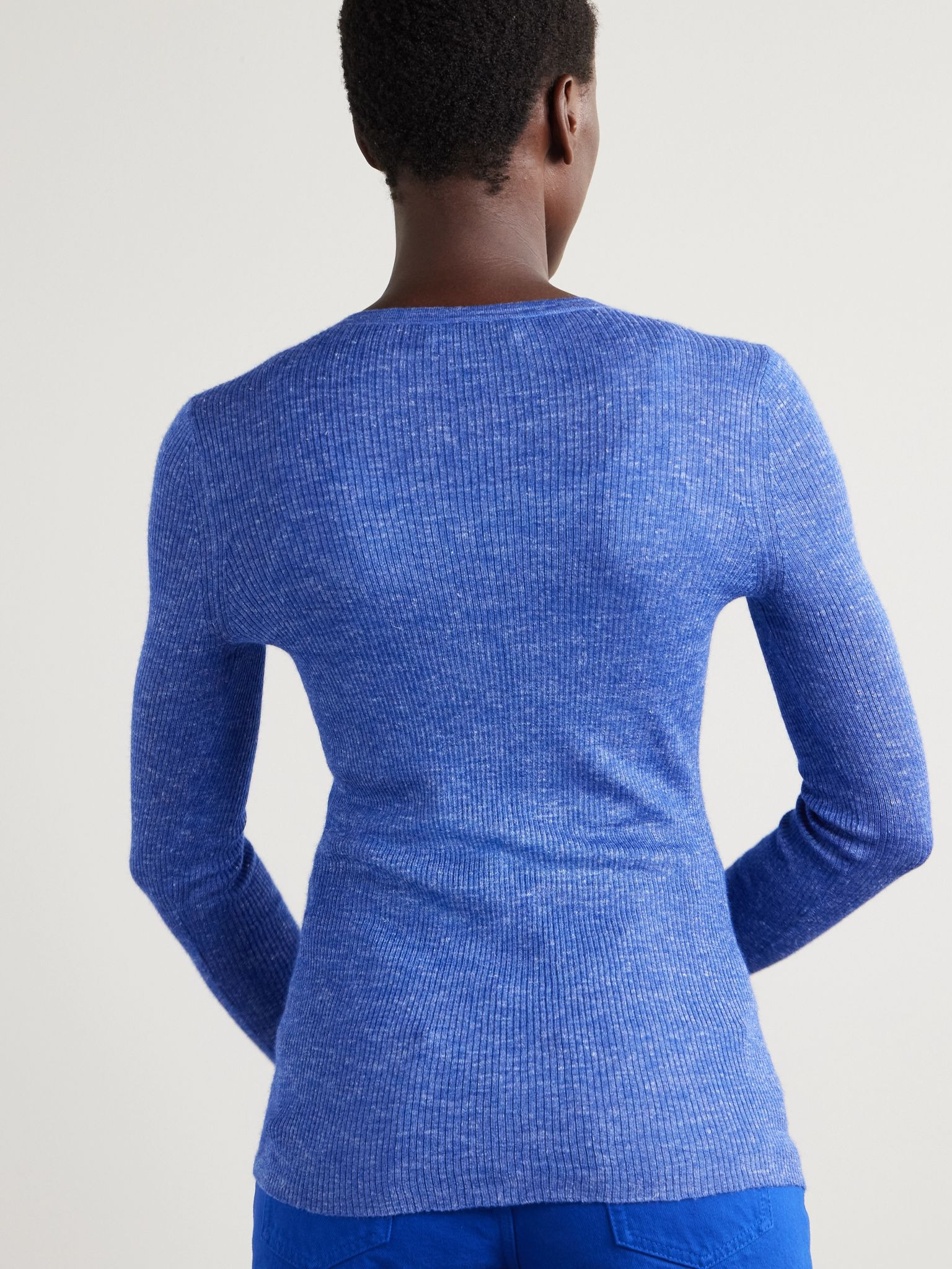 Aiste ribbed cashmere, silk and hemp-blend cardigan Cobalt blue - 3