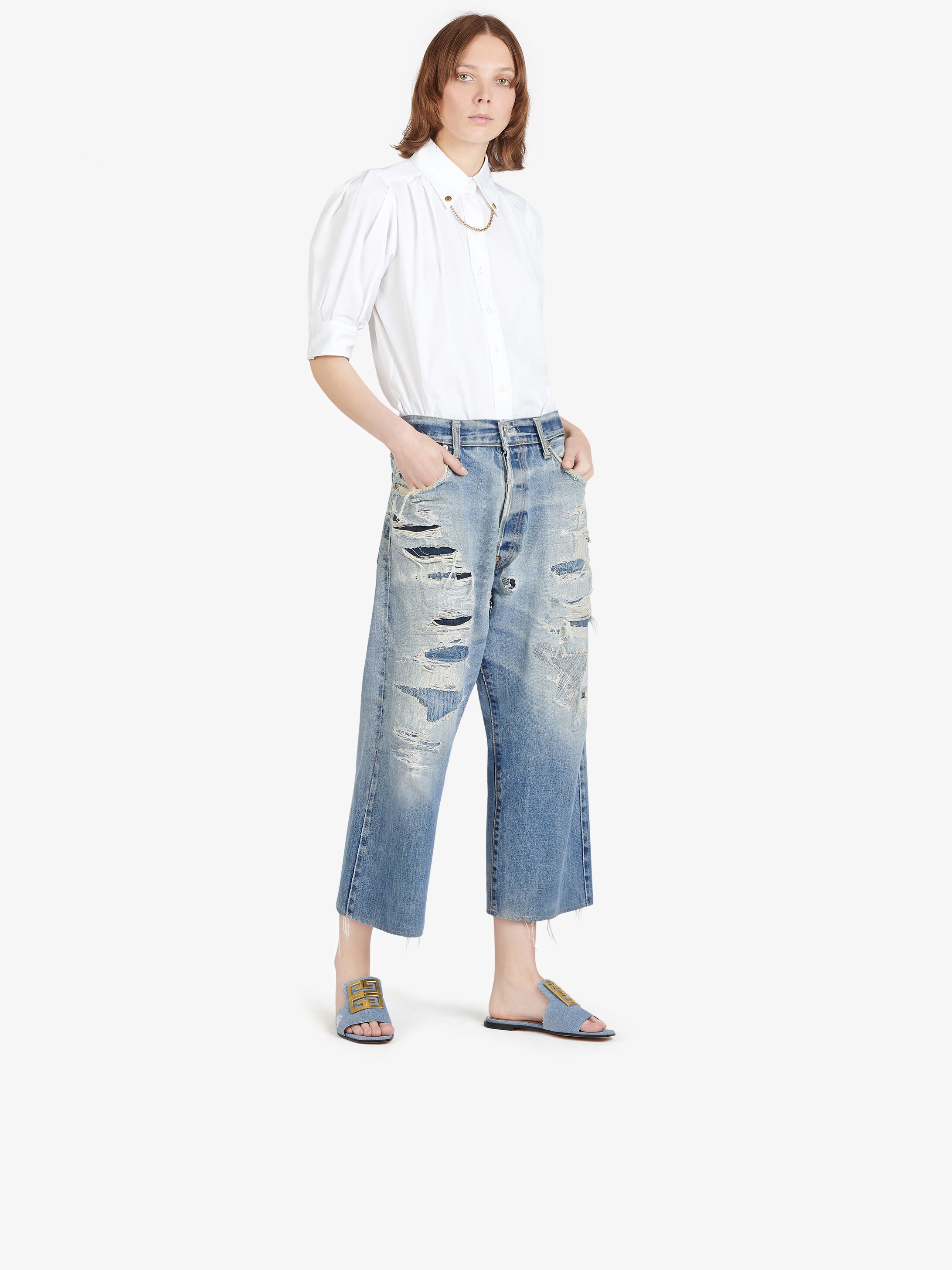 4 G sandals in destroyed denim - 2