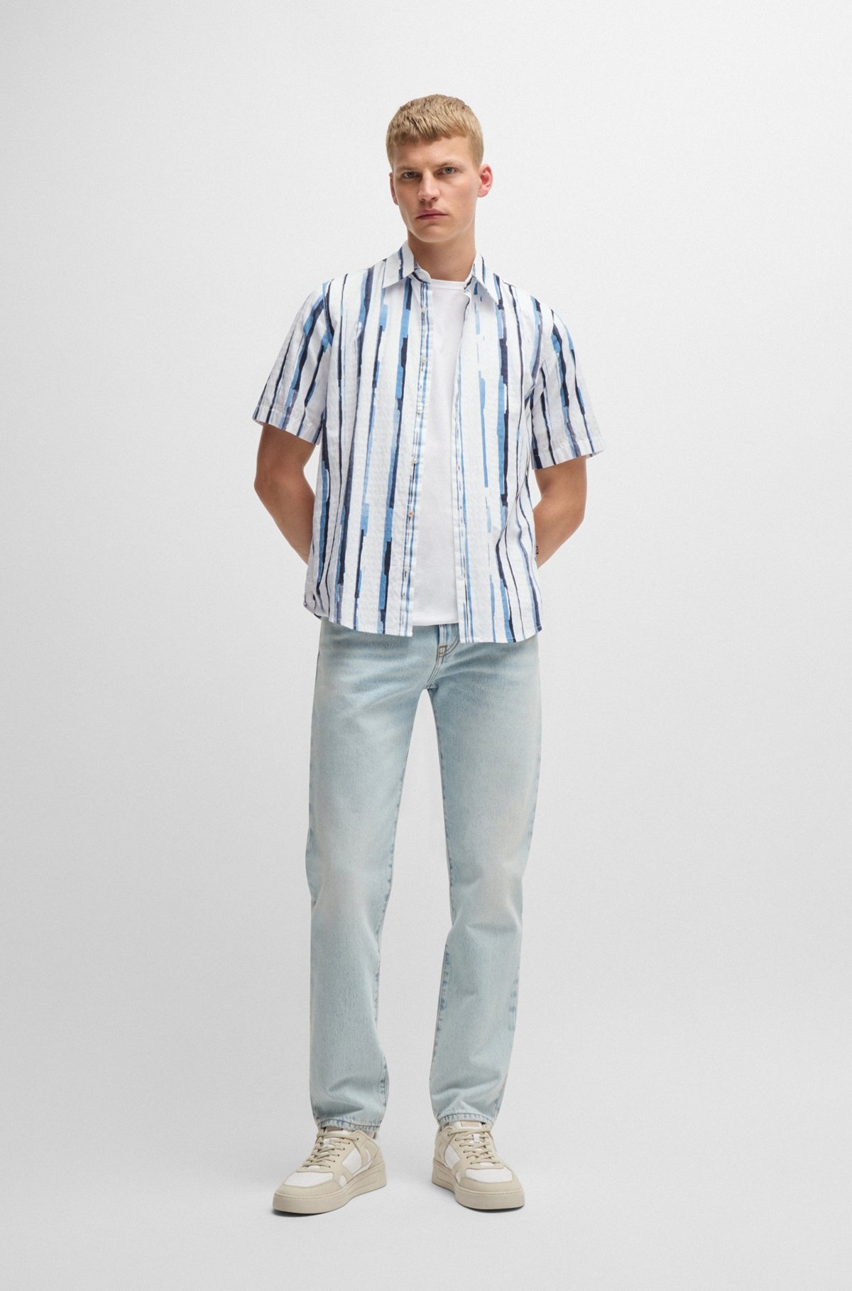 REGULAR-FIT SHIRT IN STRIPE-PRINT COTTON DOBBY - 4