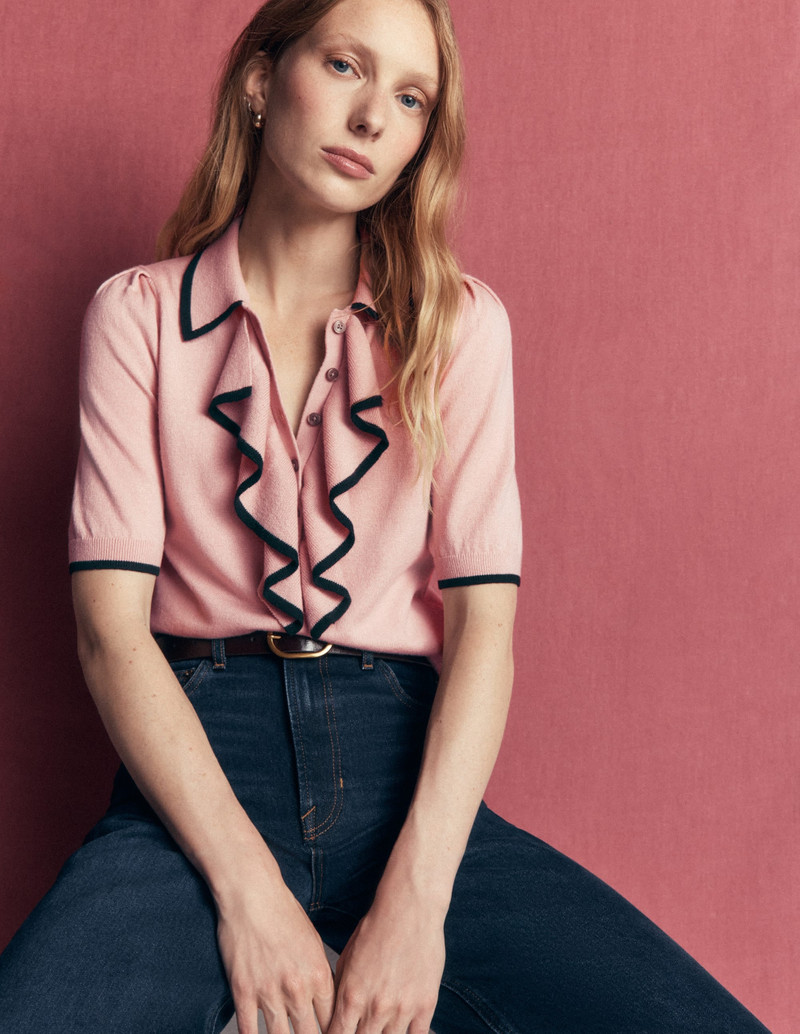 Ruffle Collar Knitted T-Shirt-Blush Ivory 3