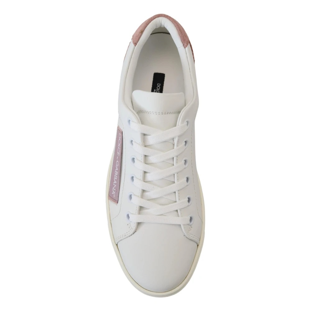 WHITE-PINK LEATHER LOW-TOP SNEAKERS - 3