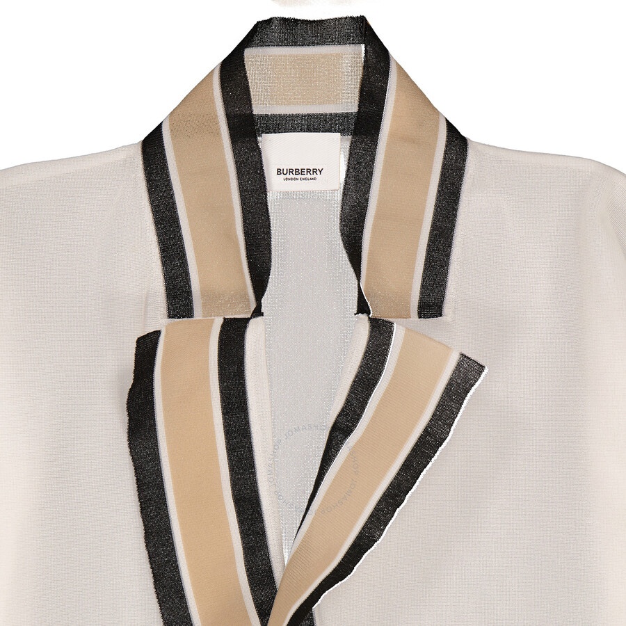 Burberry Ladies White Long-Sleeve Cricket Stripe Detail Knit Oversized Top - 7