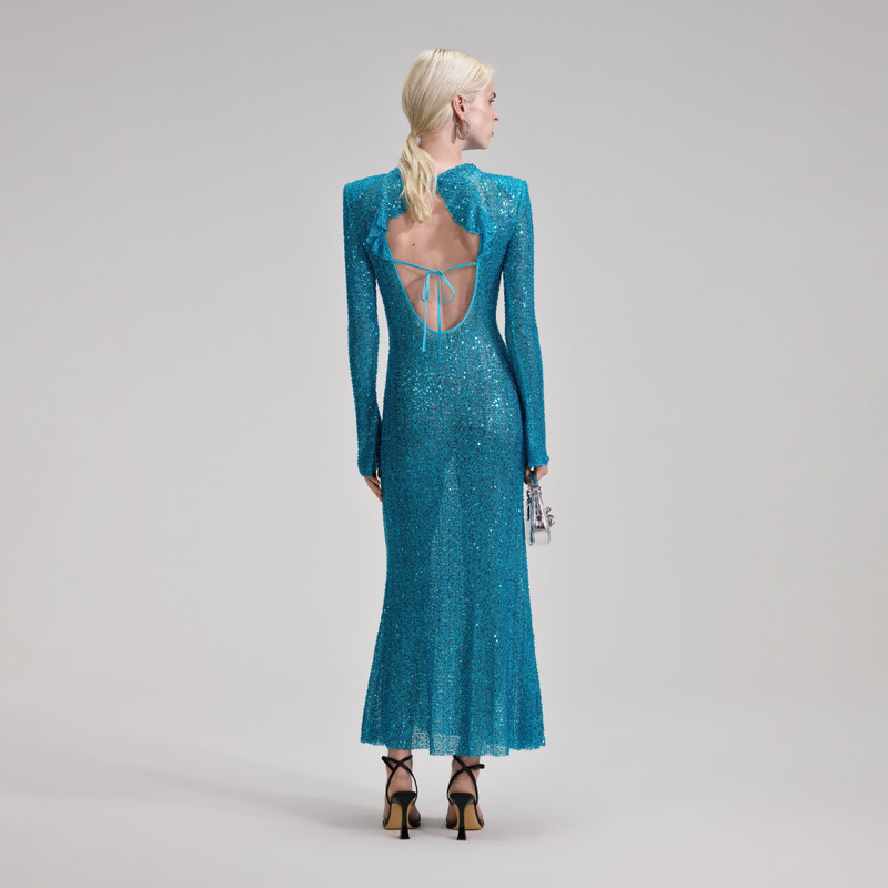 self-portrait Blue Beaded Maxi Dress - PF23-109X-BL | REVERSIBLE