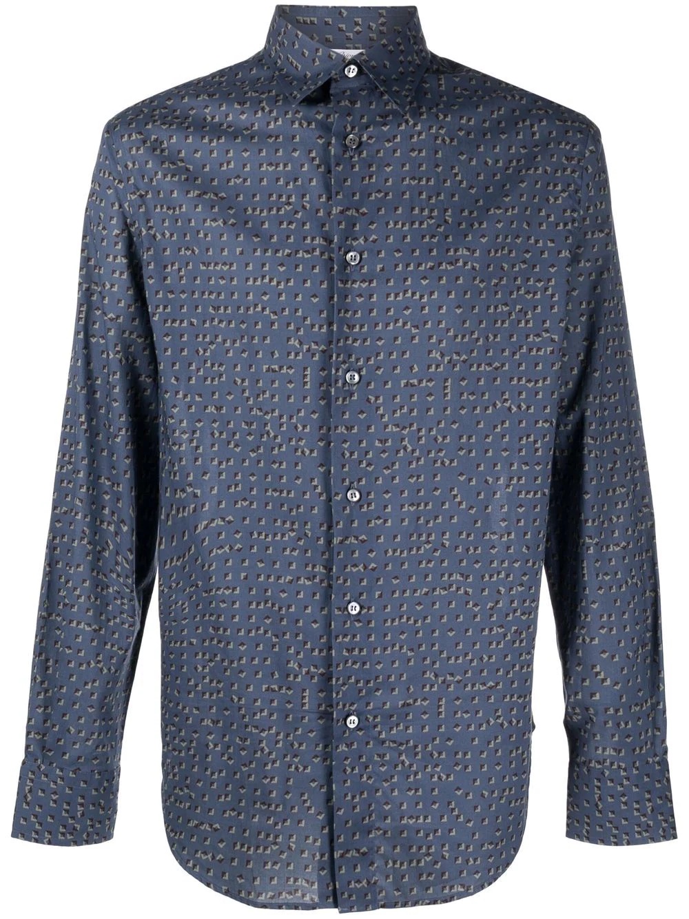 square-print long-sleeve shirt - 1