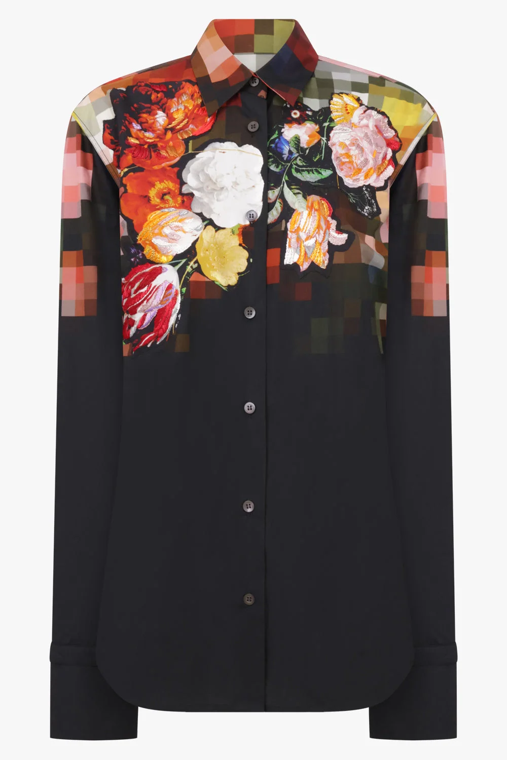 CHLORIS FLORAL EMBROID SHIRT | BLACK/MULTI - 1