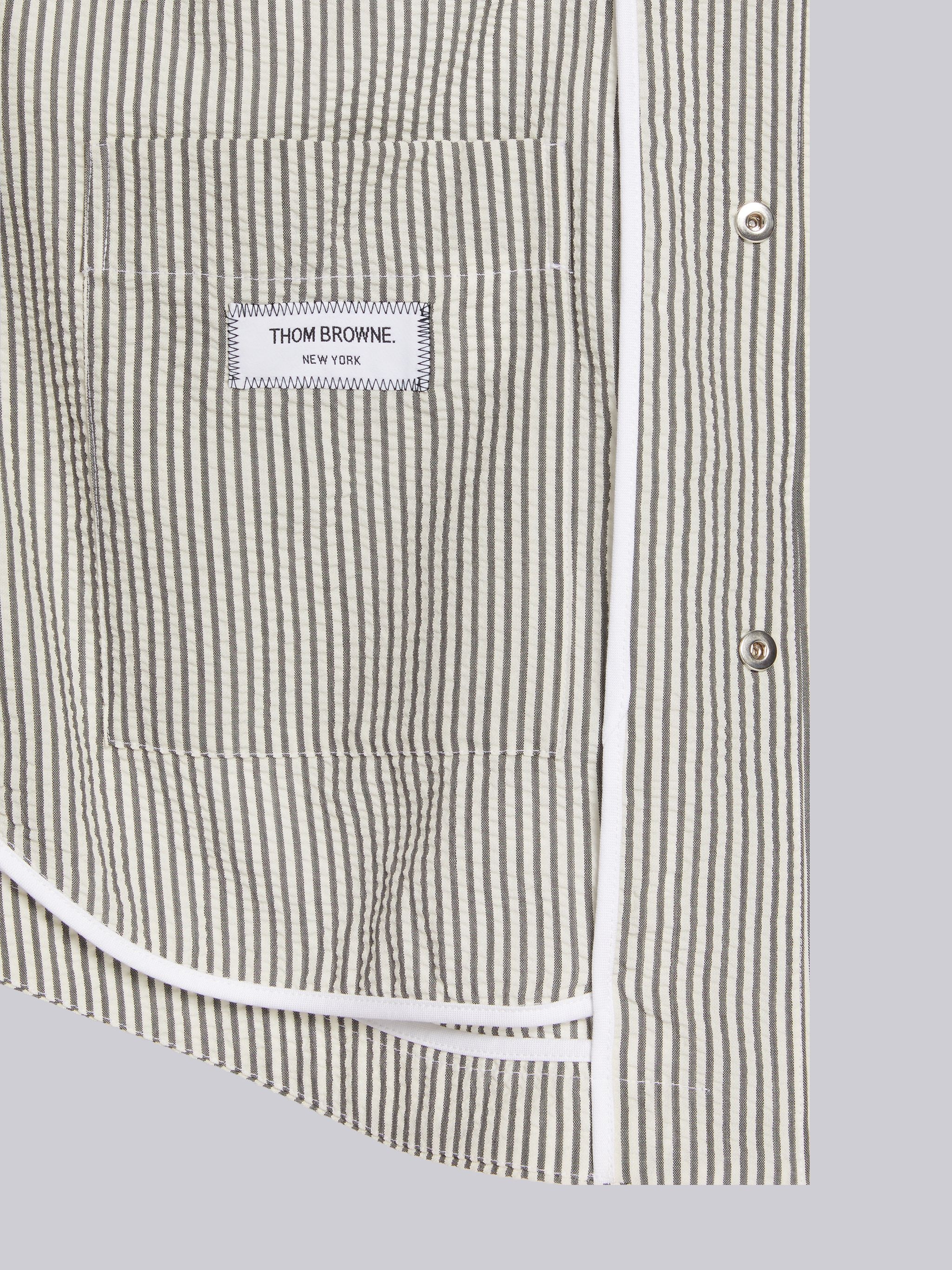 Medium Grey Wool Seersucker Stripe Grosgrain Placket Oversized Shirt Jacket - 5