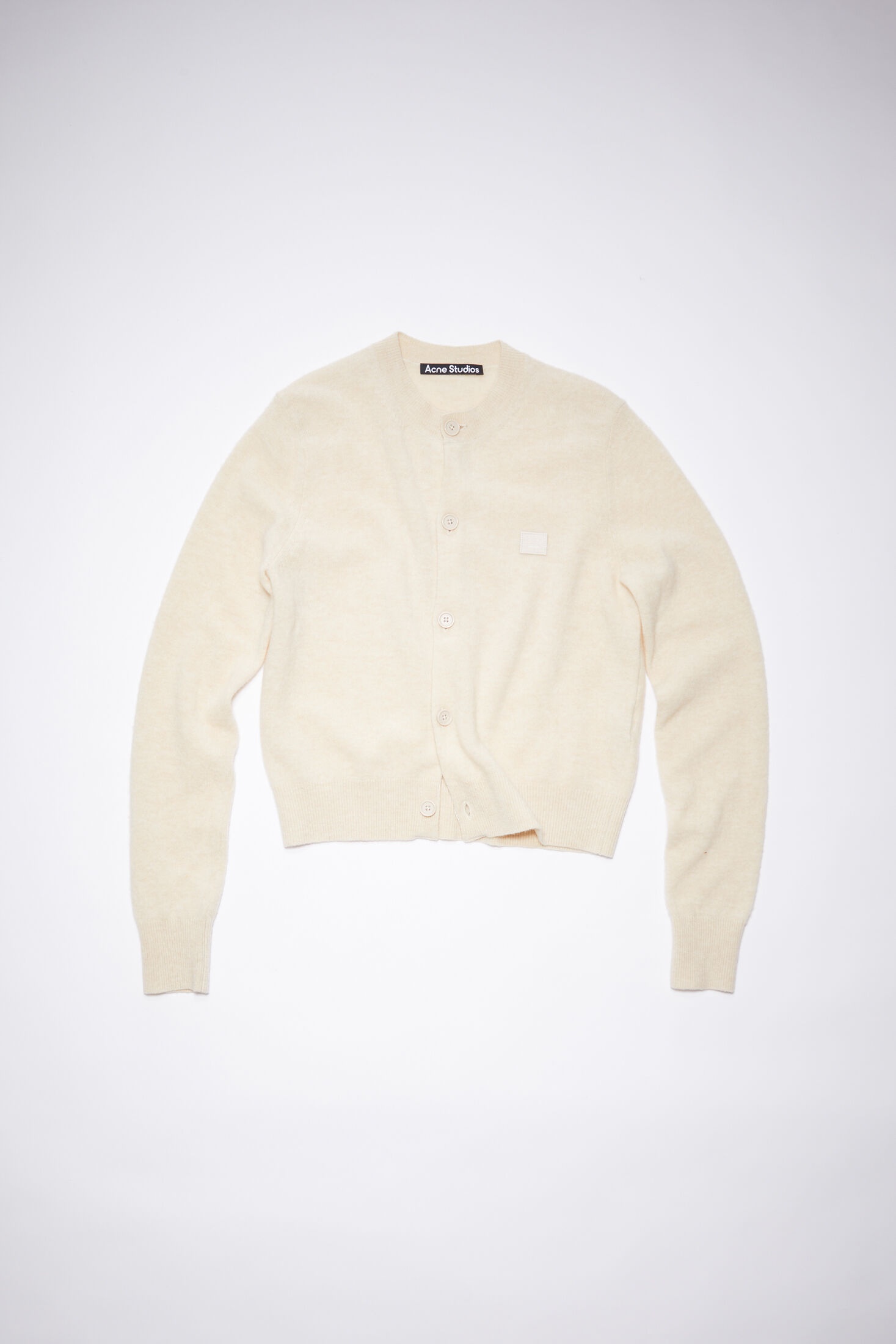 Wool crew neck cardigan - Oatmeal melange - 1