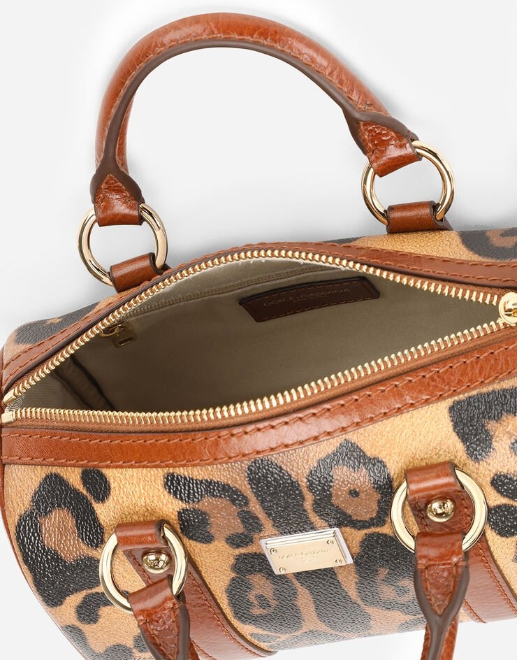 Small box satchel in leopard-print Crespo with branded plate - 5