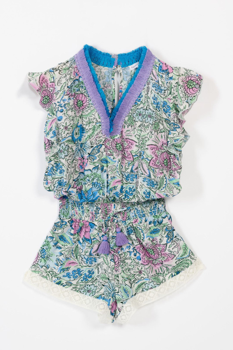 Poupette St Barth Short Jumpsuit Sasha for girls - Blue Nusa outlook