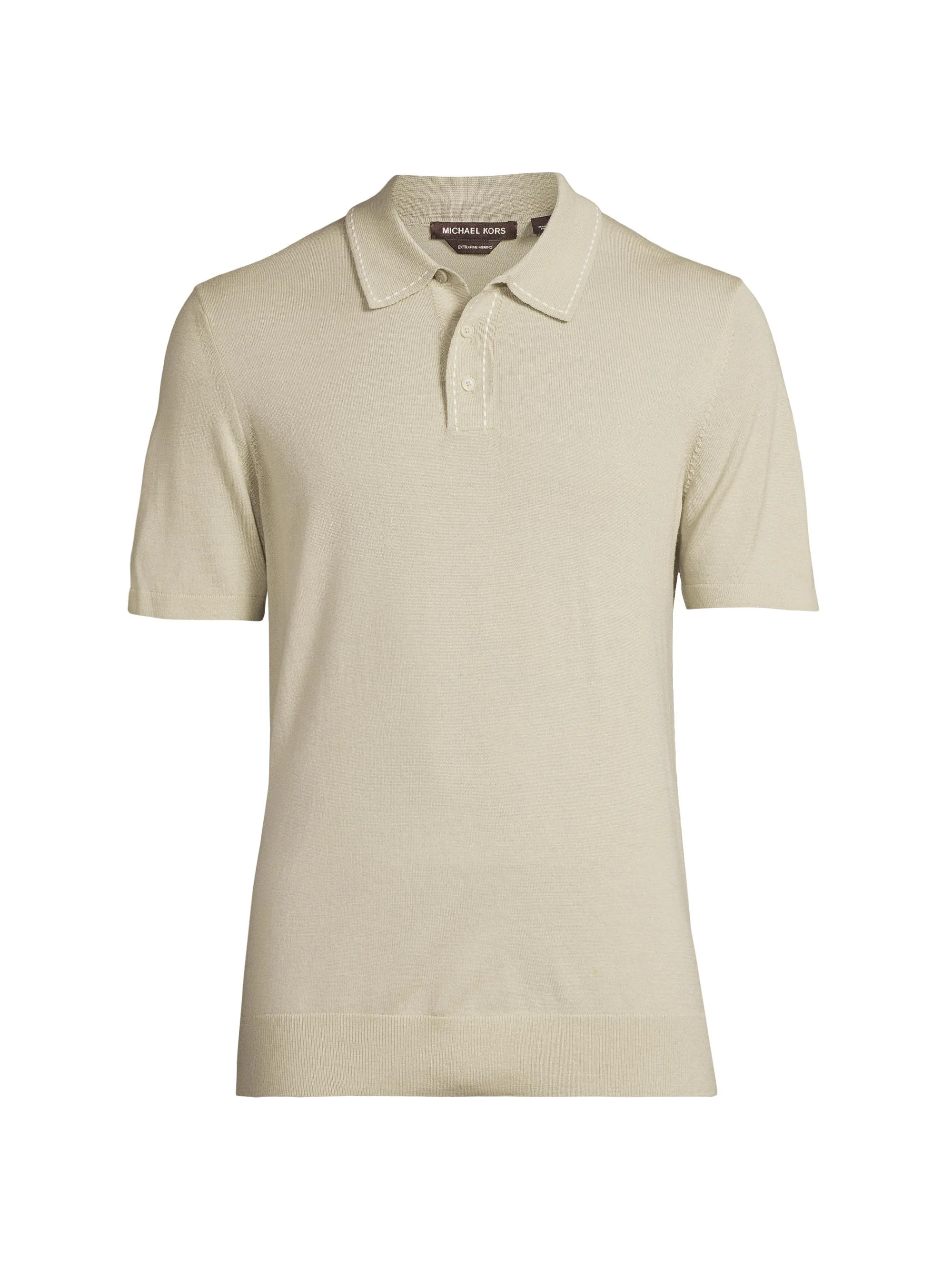 Men's Running-Stitch Merino Wool Regular-Fit Polo Shirt - Stone - 1