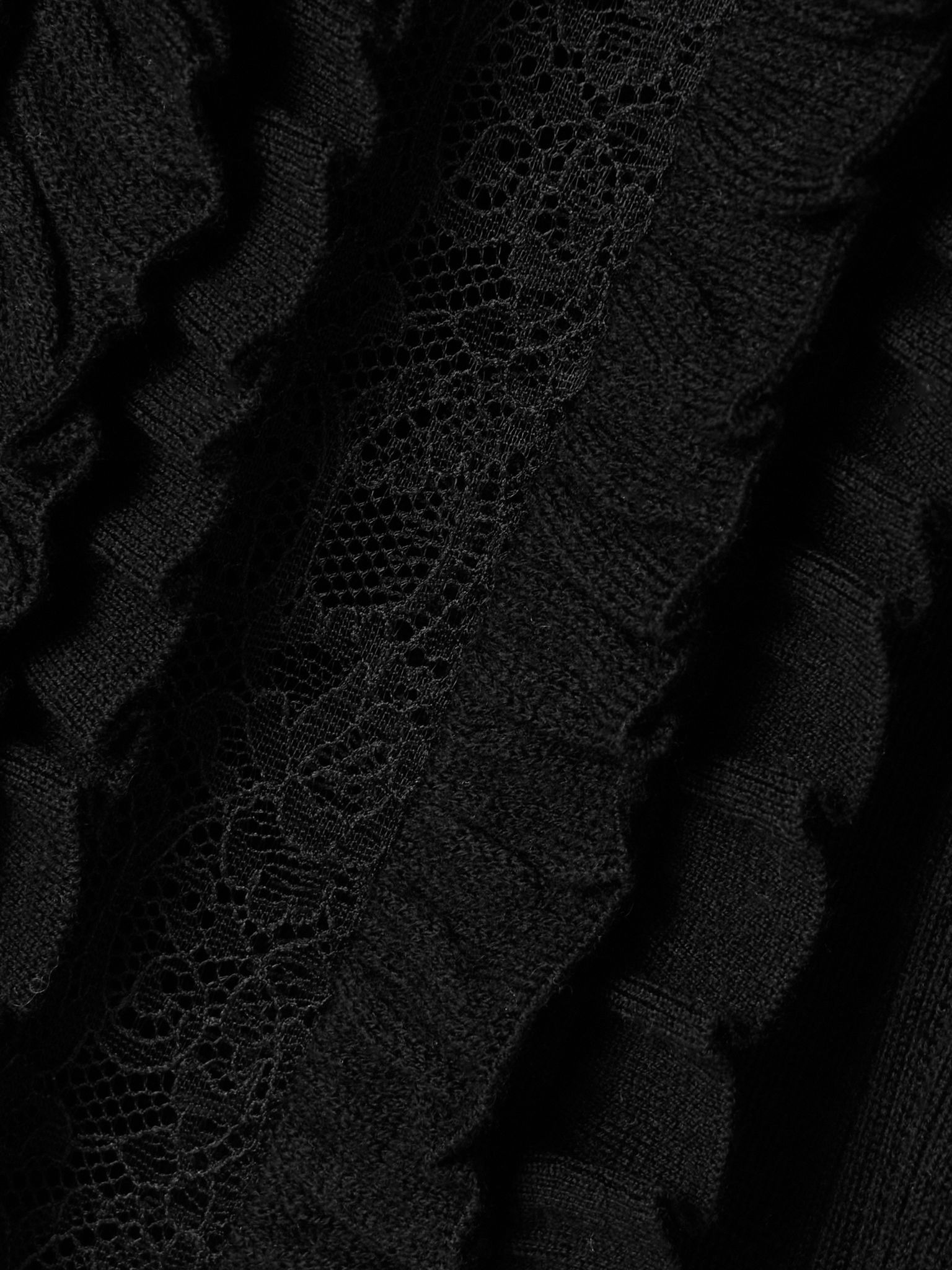Maryel lace-trimmed ruffled ribbed merino wool cardigan Black - 4