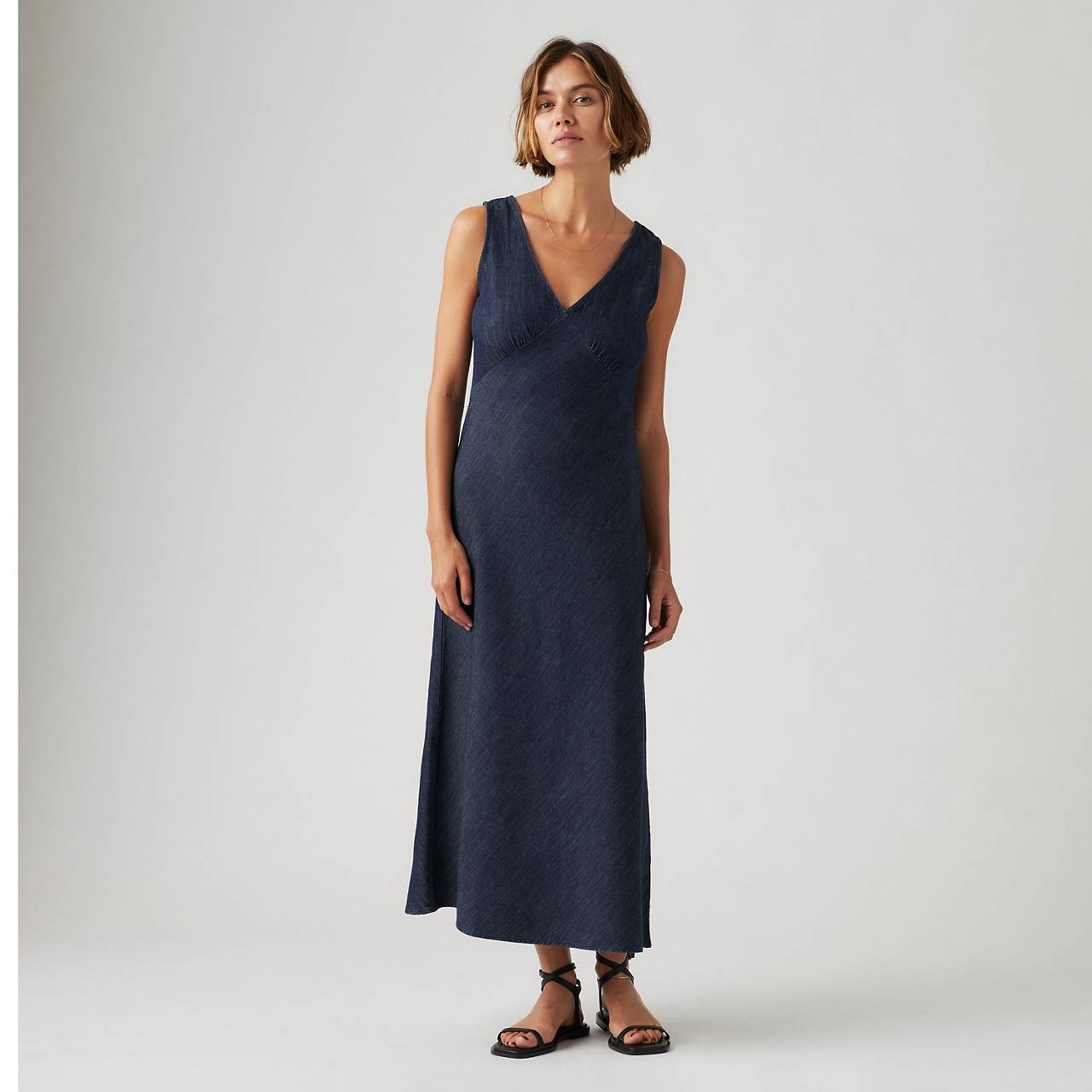 ATALIA LINEN+ DENIM SLIP DRESS - 2