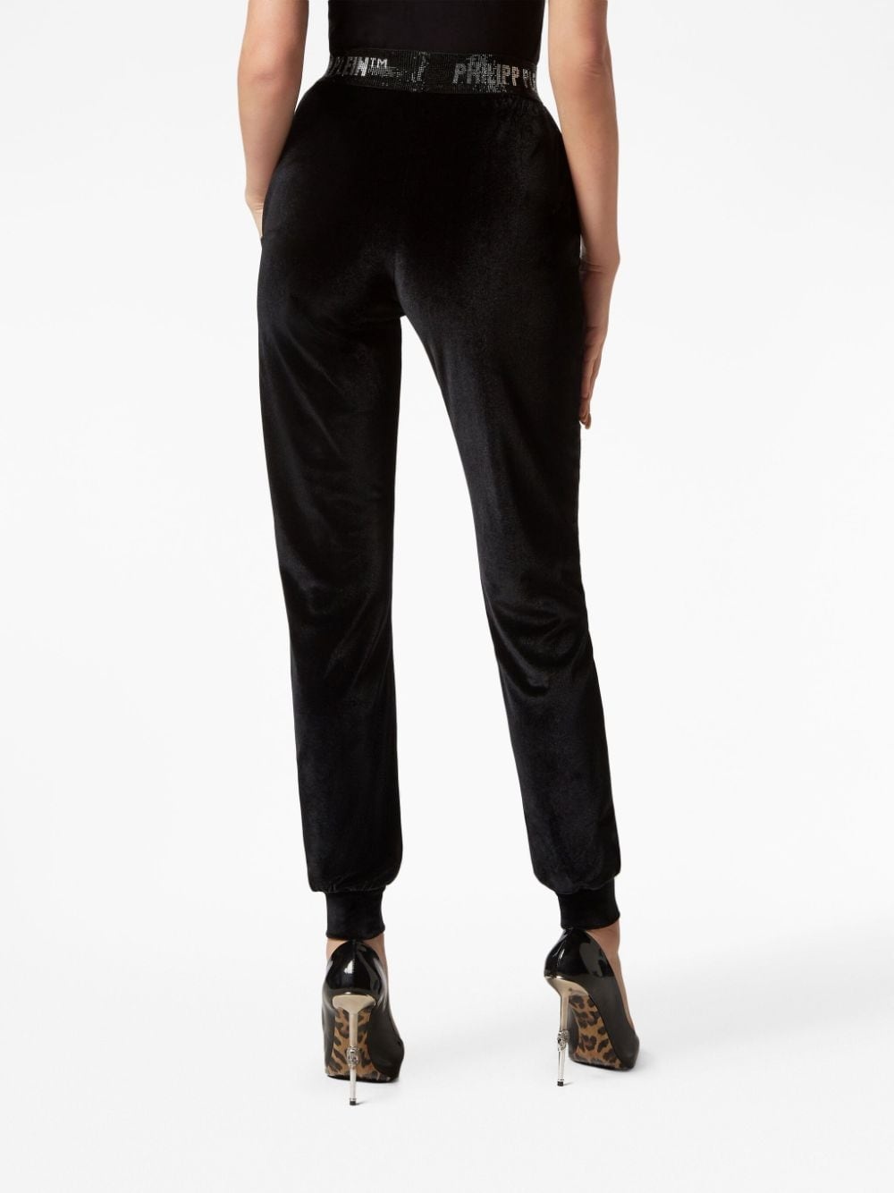 logo-waistband velvet track pants - 4
