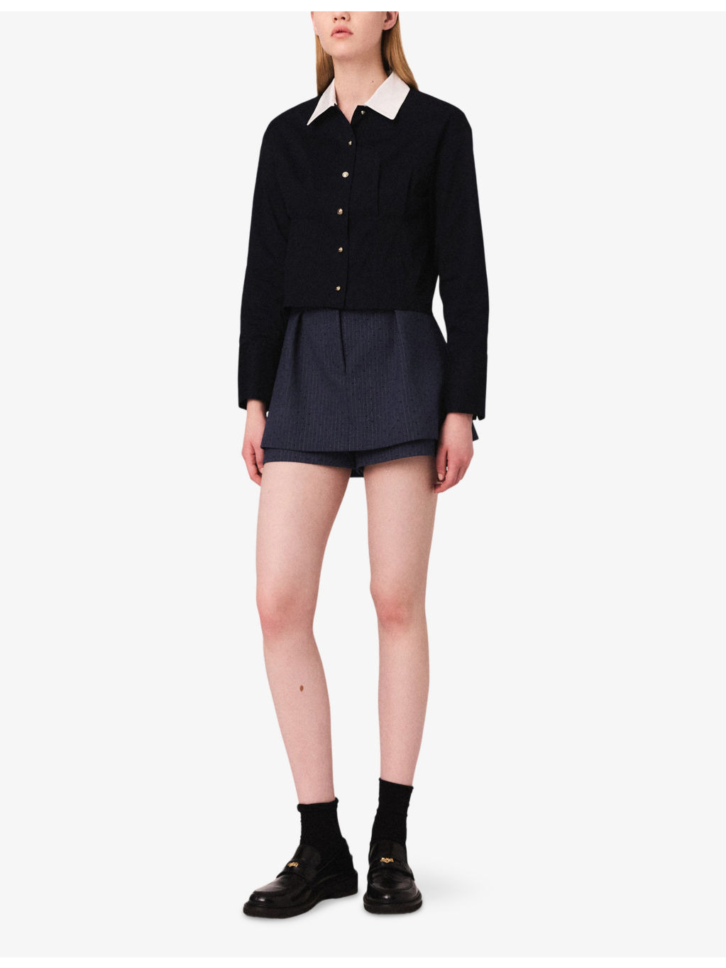 Rhinestone-Embellished Crossed-Front Stretch-Woven Shorts - 2