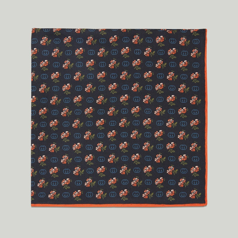 GUCCI Interlocking G floral print silk pocket square outlook