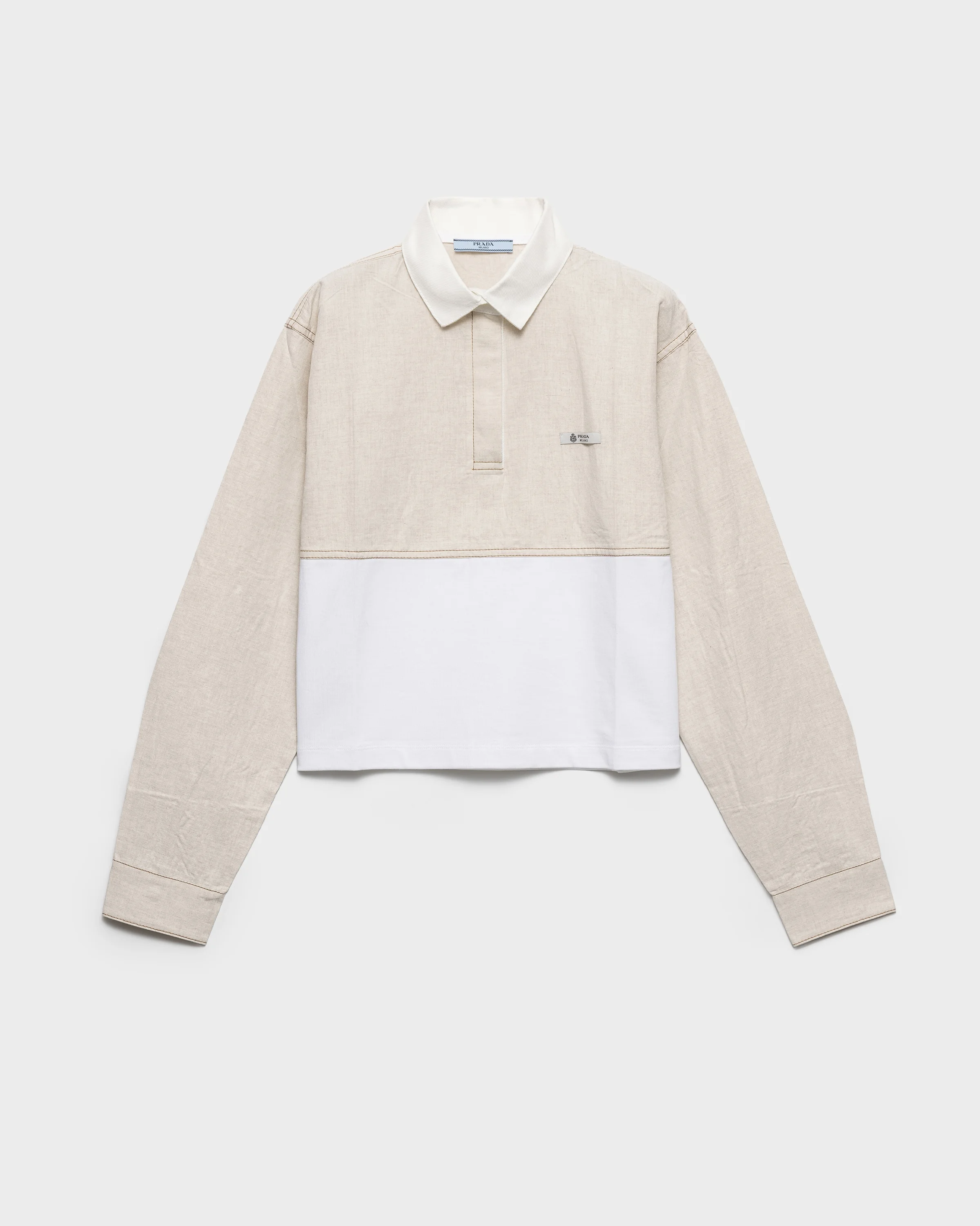 Chambray and jersey polo shirt - 1