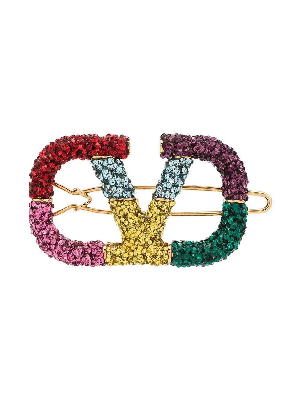 VLogo crystal-embellished hairclip - 1