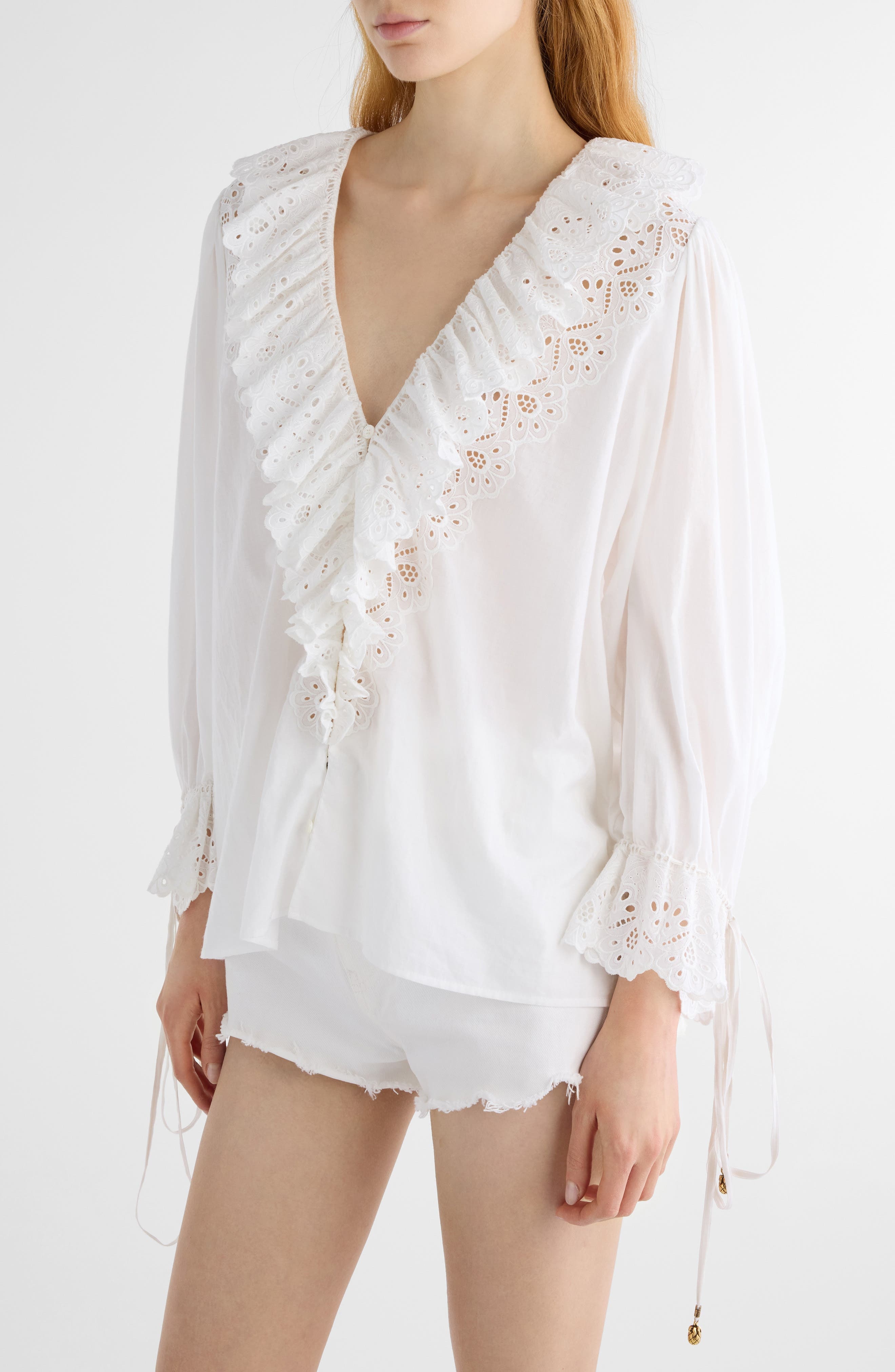 Chloé Ruffle Cotton Voile Top in Iconic Milk at Nordstrom - 5