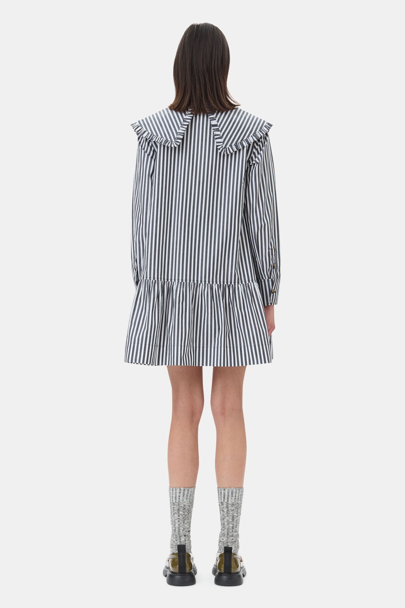 BLACK AND WHITE STRIPE MINI SHIRT DRESS - 5