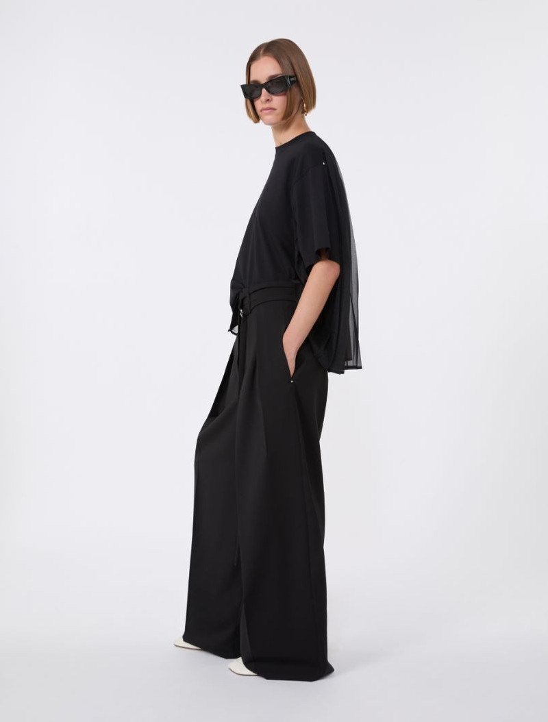 Sportmax Cotton T-shirt with pleated back - black outlook