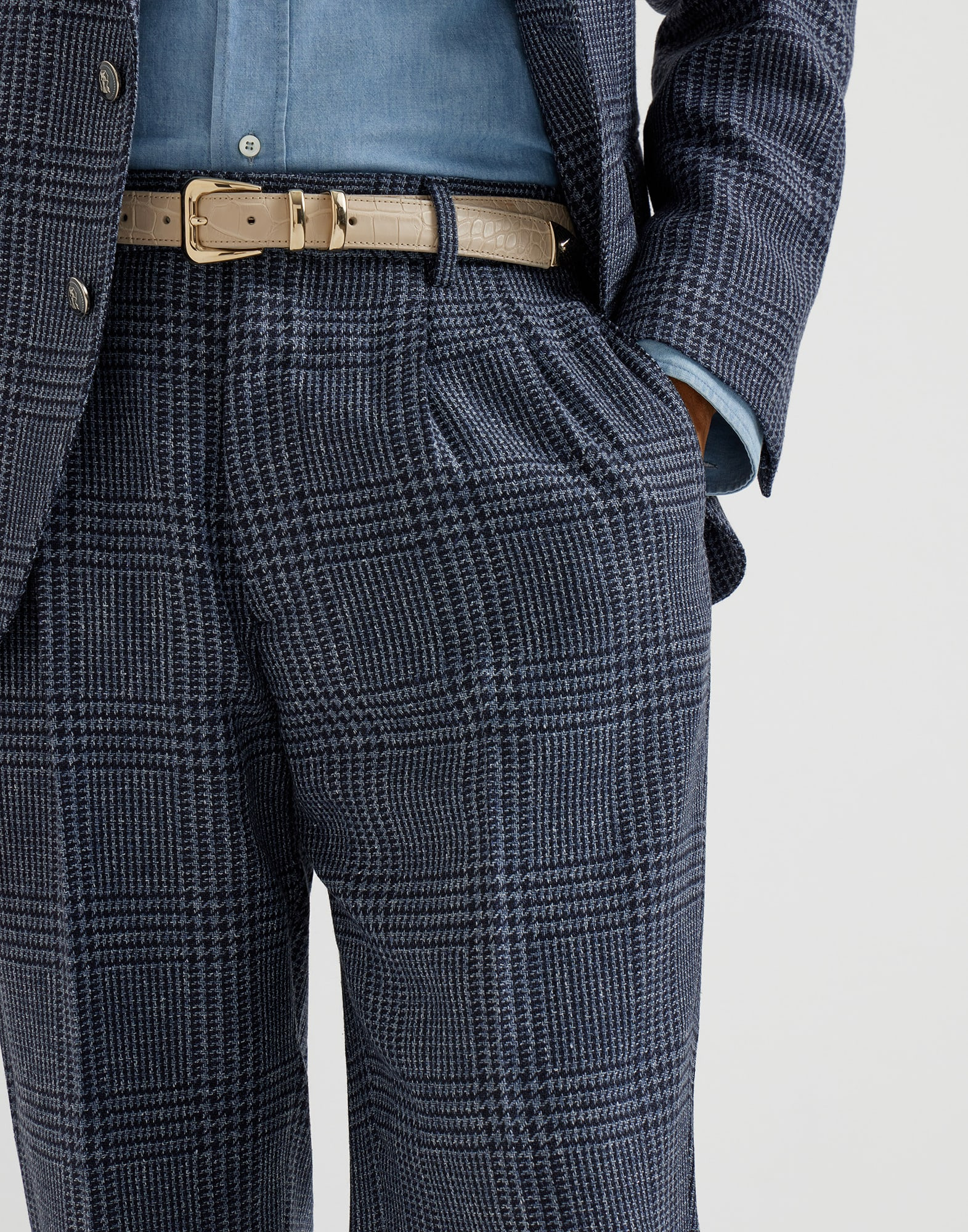 Wool, alpaca and silk Prince of Wales leisure fit trousers with double pleats - 3