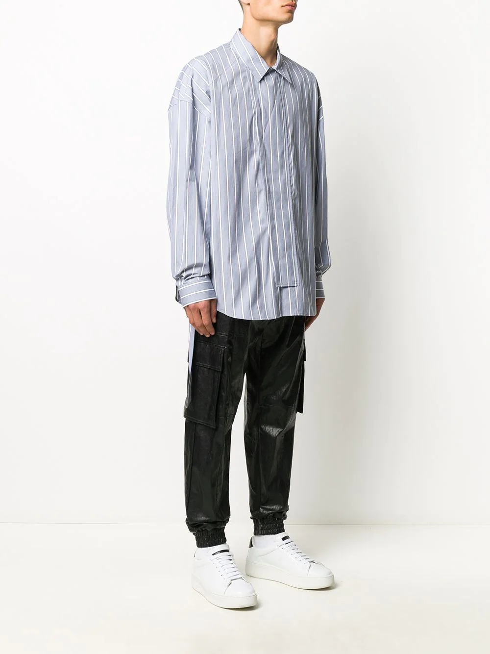 vertical striped belted shirt - 3