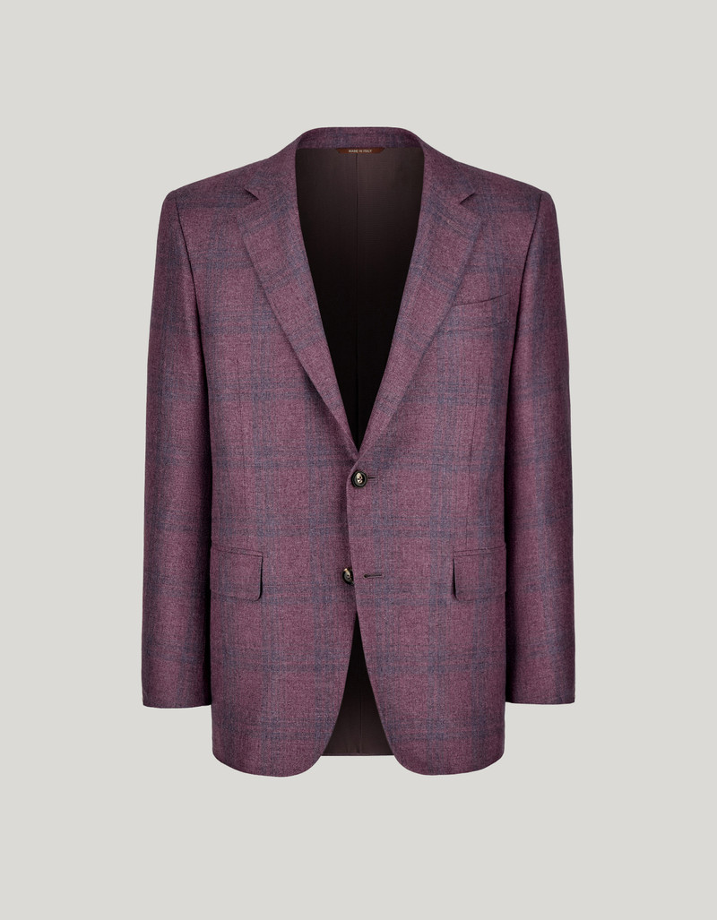 PURPLE AND LIGHT BLUE OVERCHECK BLAZER IN SILK AND CASHMERE 1