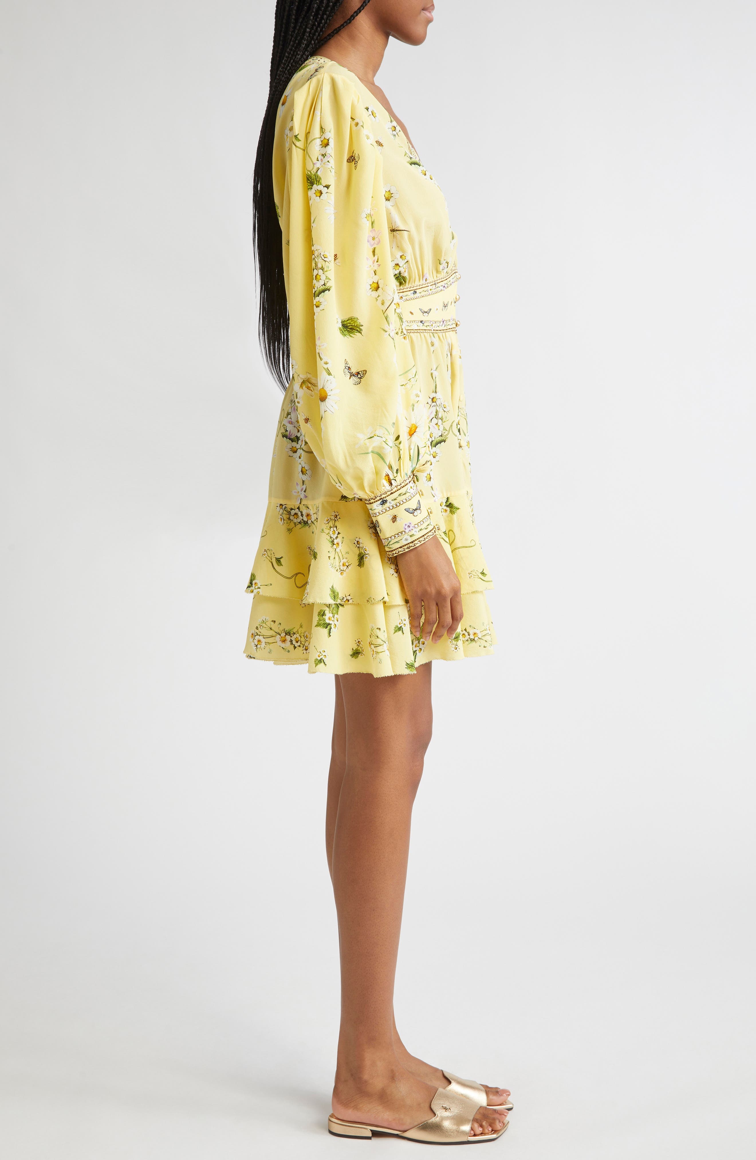 Camilla Daisy Chains Button Front Long Sleeve Silk Minidress at Nordstrom - 3