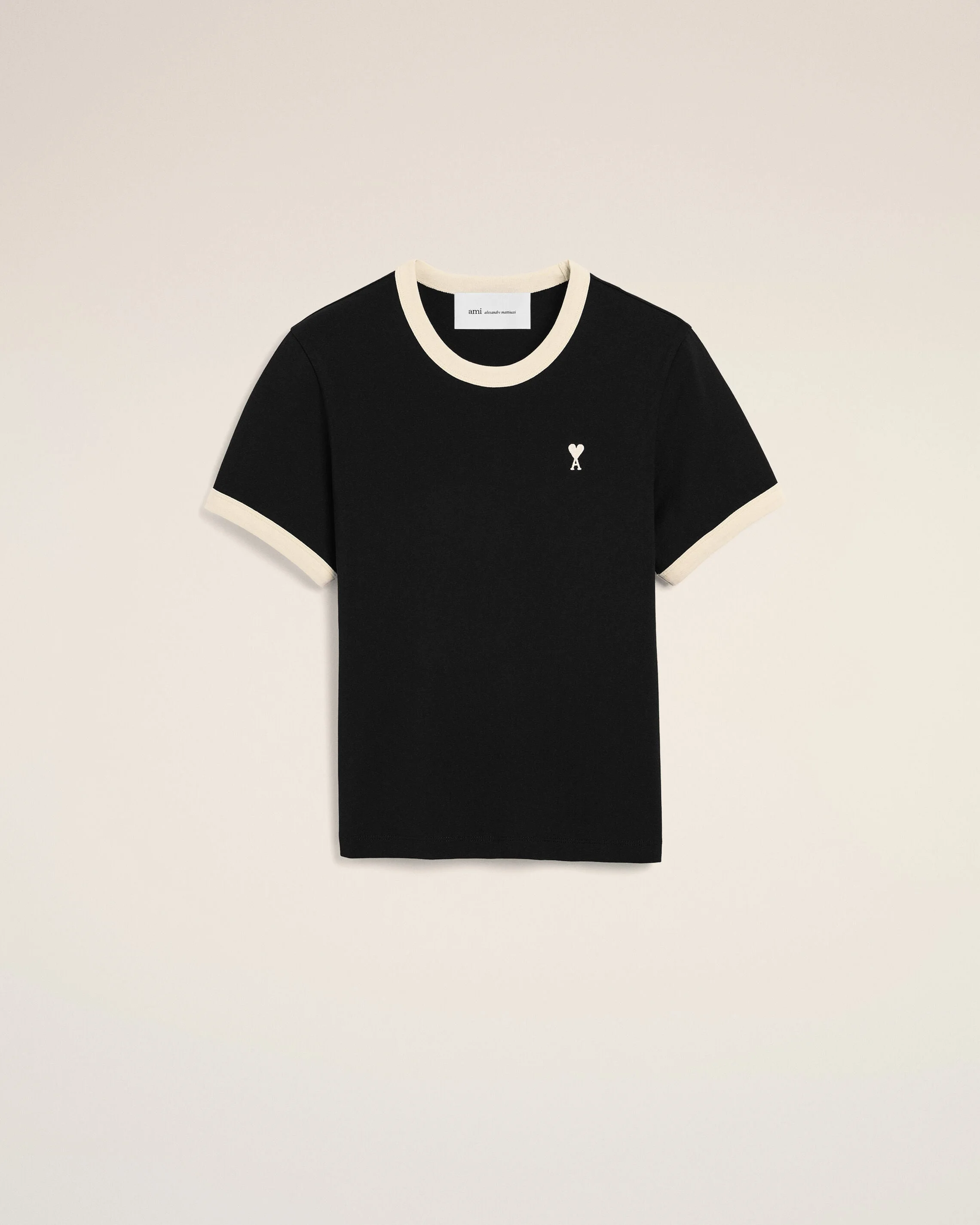 BLACK CONTRASTED COTTON T-SHIRT WITH AMI DE COEUR - 1