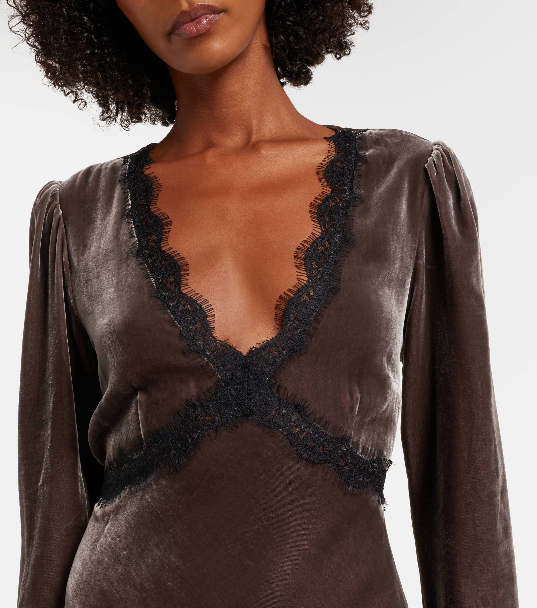Alesha lace-trimmed velvet maxi dress - 4