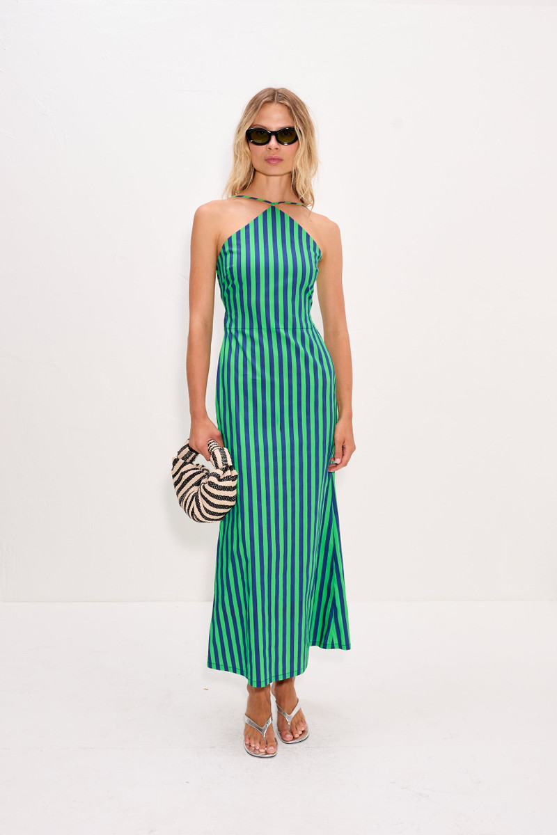 Kit Poplin Dress In Navy/Grass Green 1