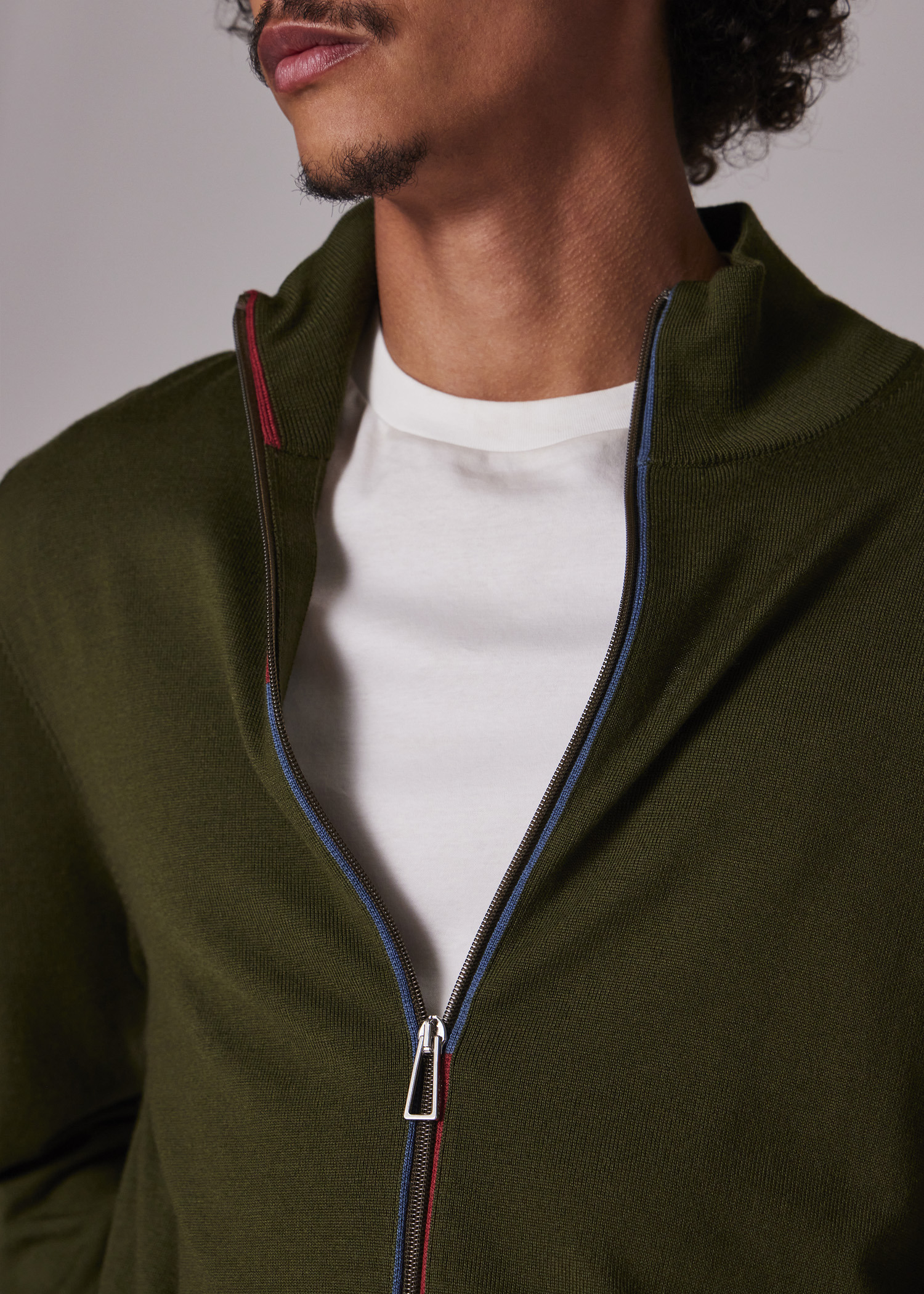 Khaki Merino Wool Zip Cardigan - 6