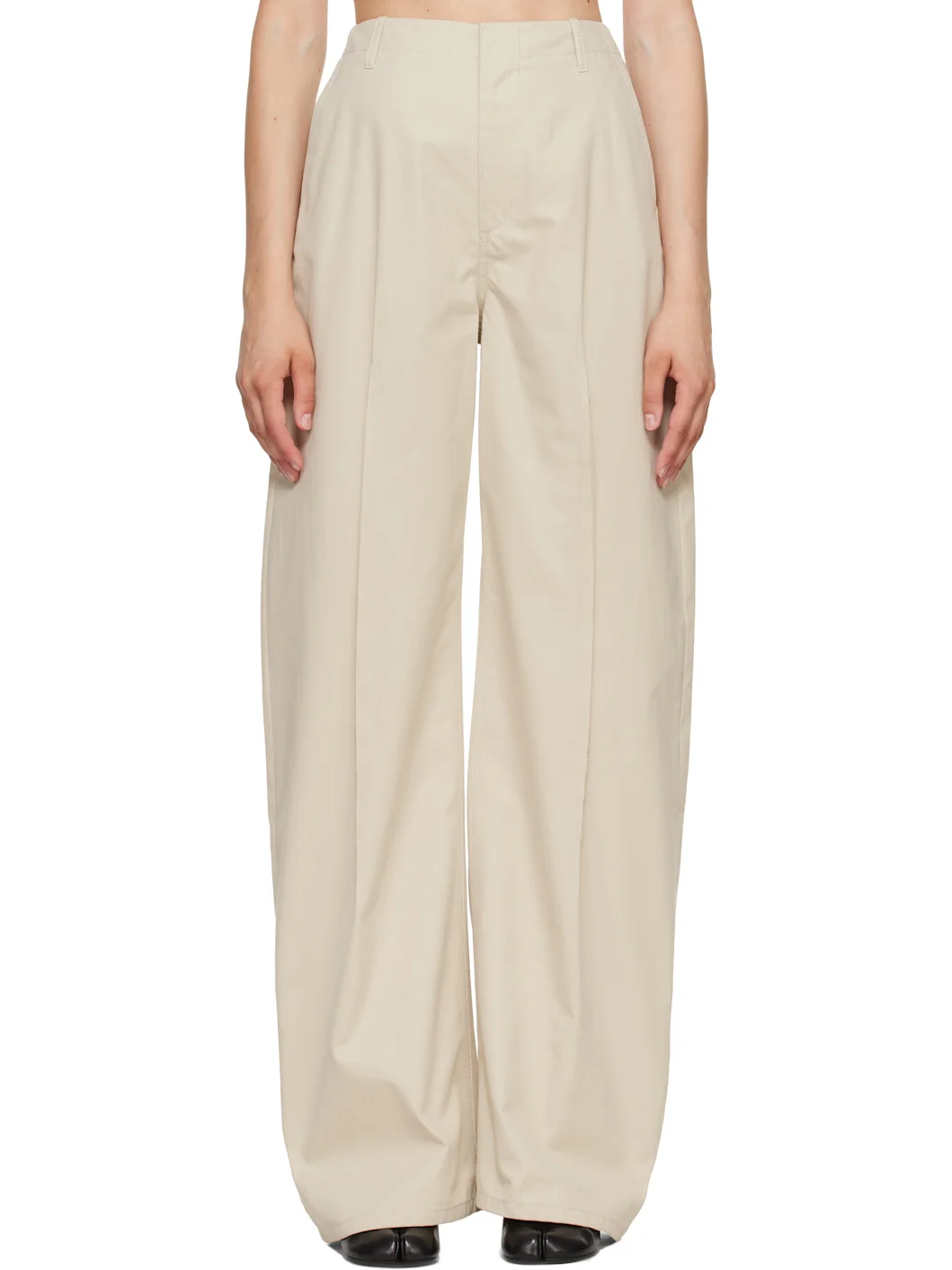 Off-White Light Cotton Twill Wide-Leg Trousers - 1