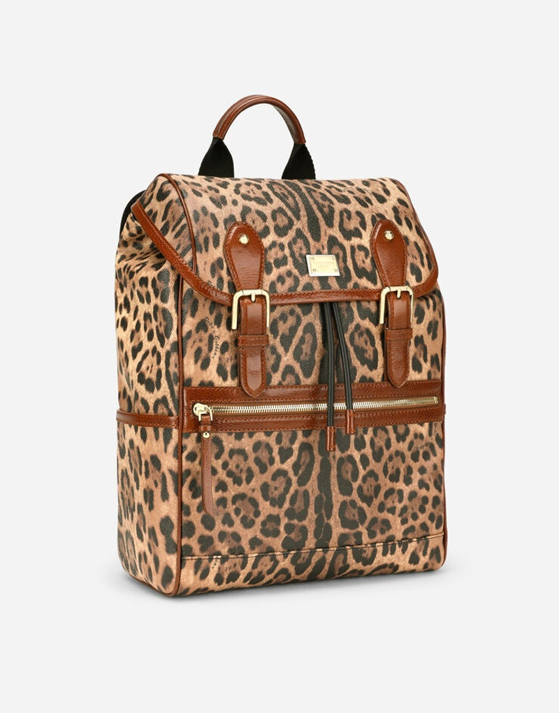 Leopard-print Crespo backpack with branded plate 3
