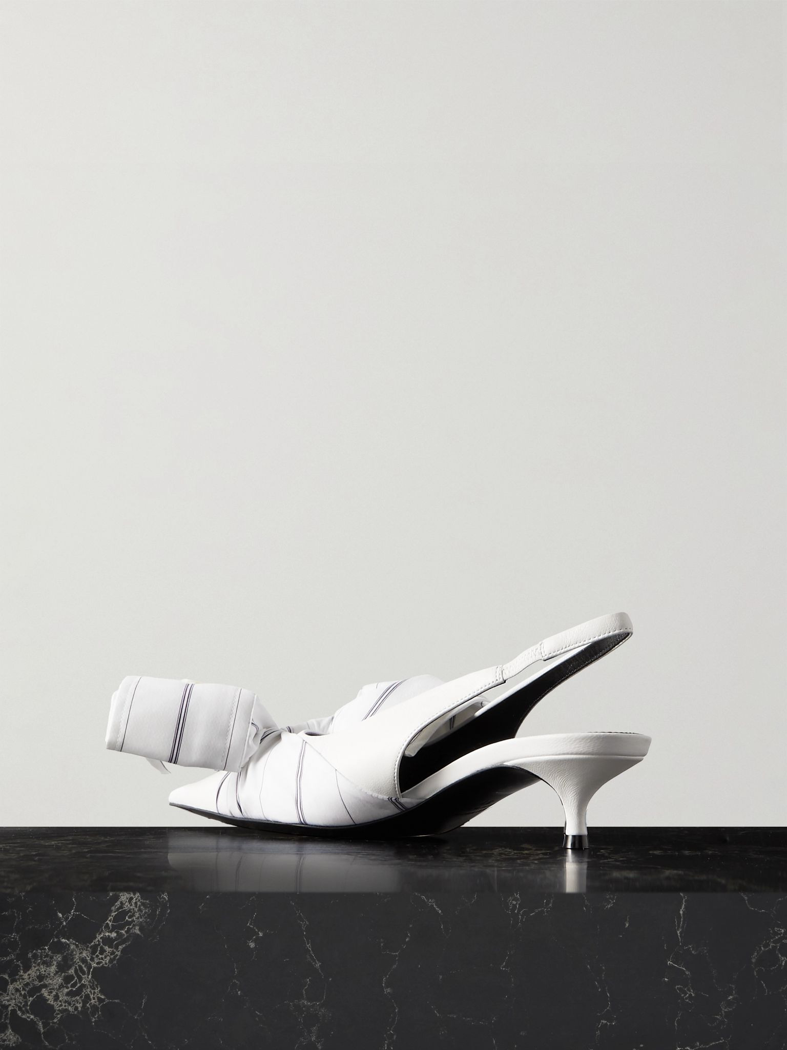 Striped poplin-trimmed leather slingback pumps White - 3