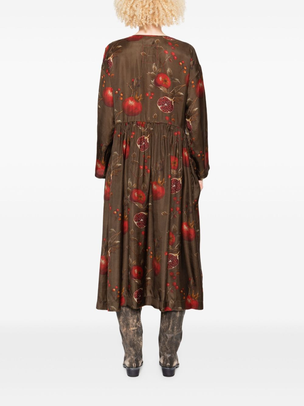 pomegranate-print gathered dress - 4