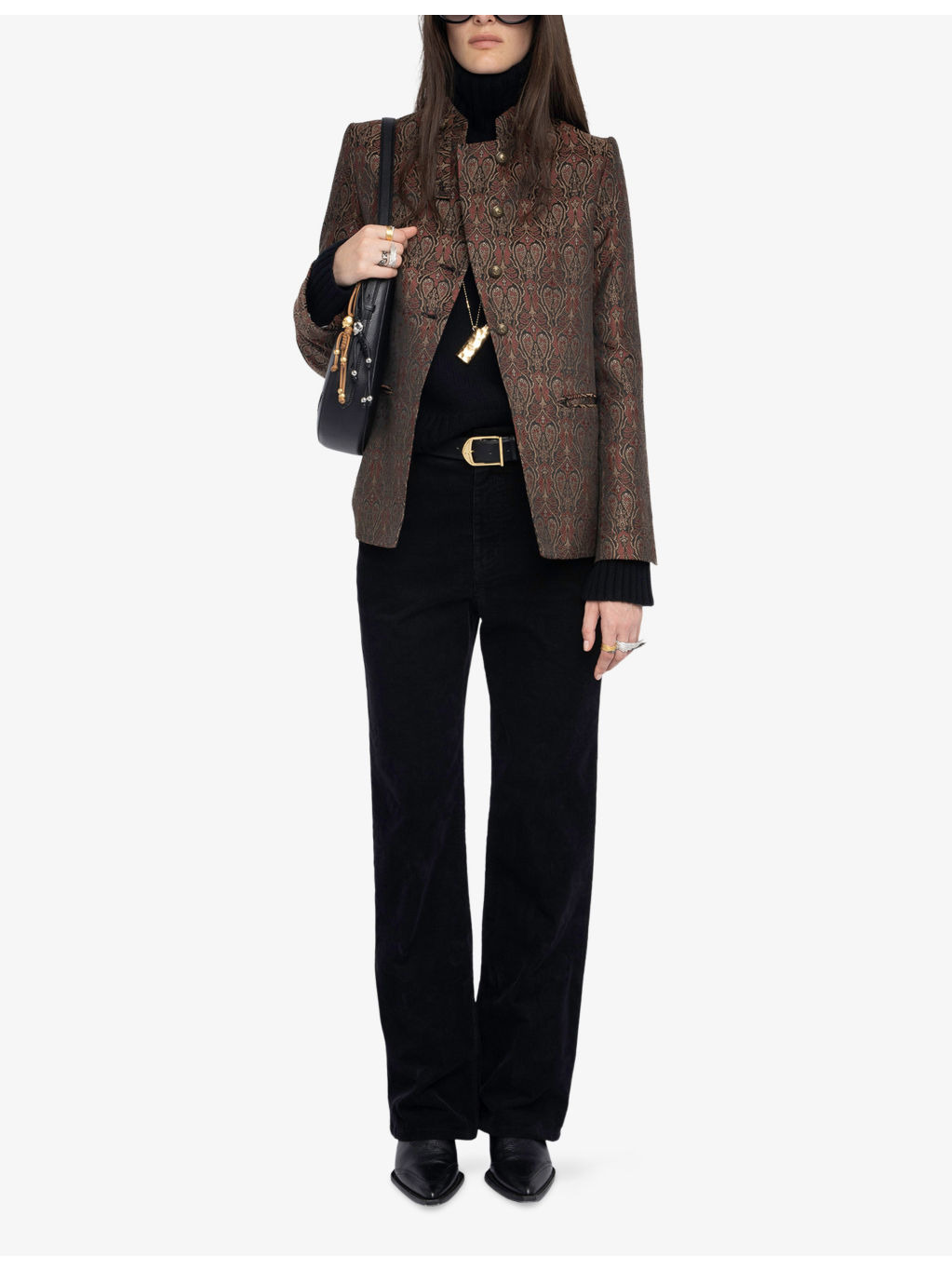 Verysa Stand-Collar Paisley Stretch-Woven Blazer - 2