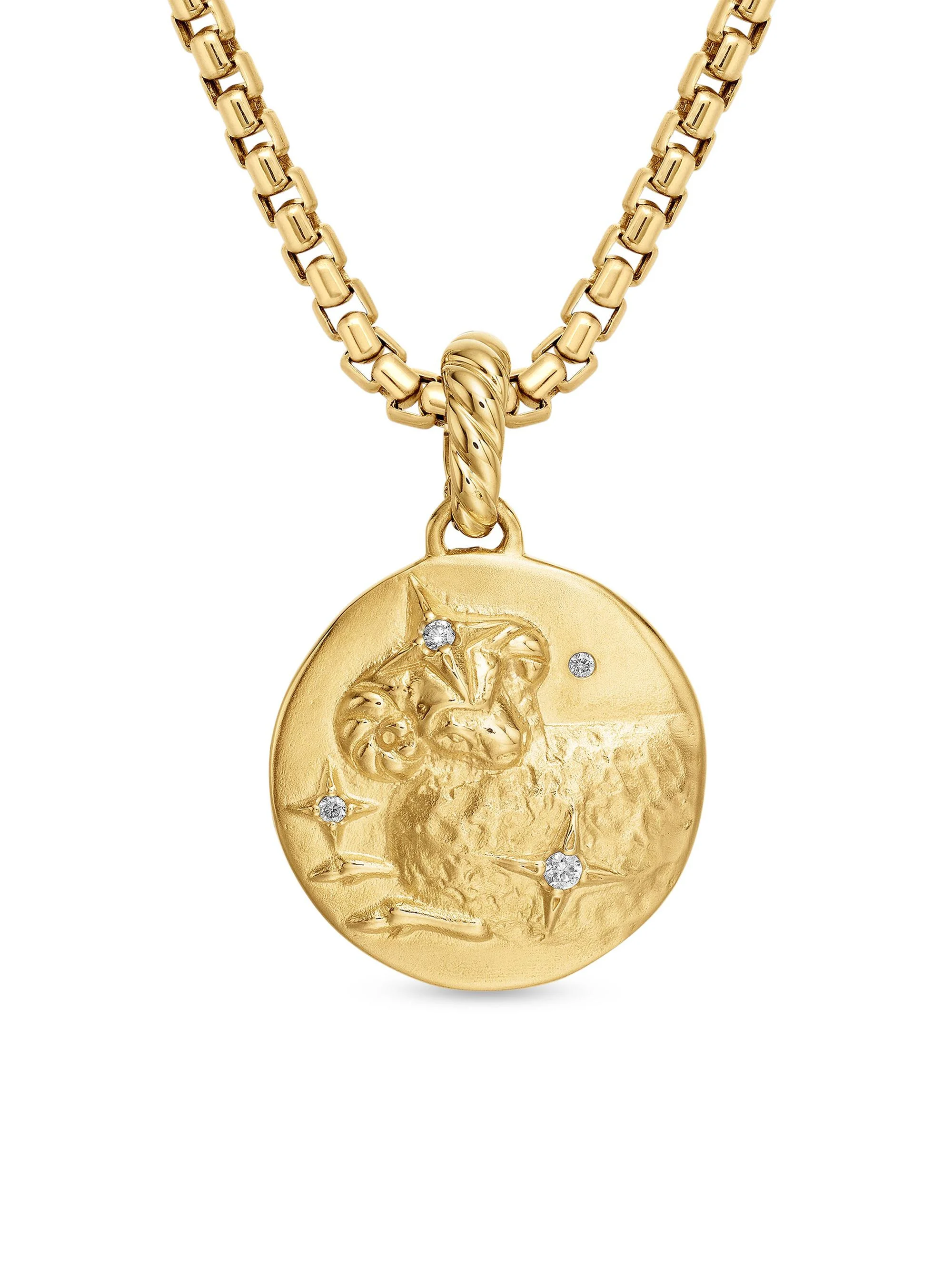 Women's Zodiac Amulet in 18K Yellow Gold with Diamonds - Aries - 1