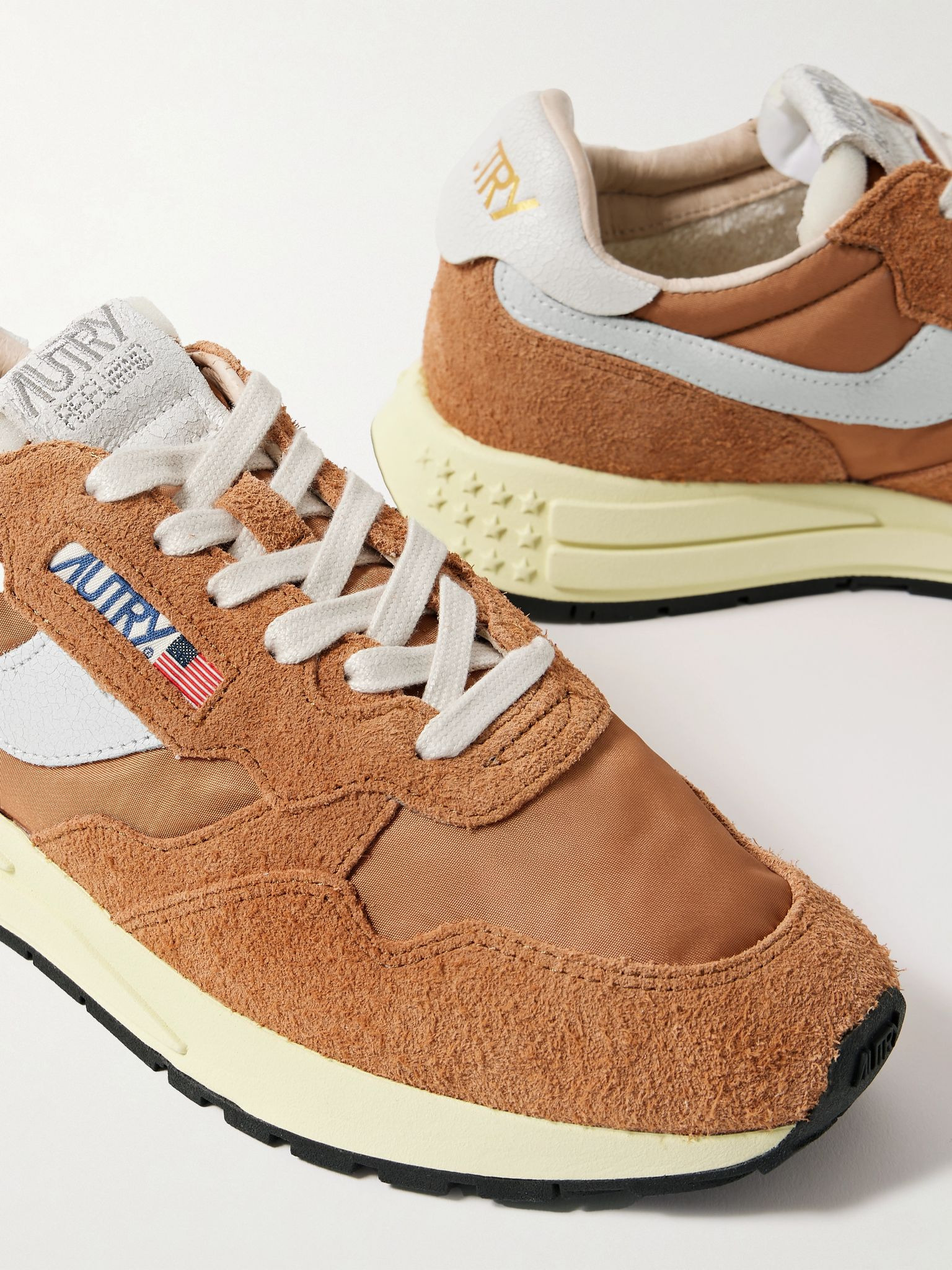 Reelwind Low Cracked-Leather Trimmed Suede and Shell Sneakers Brown - 5