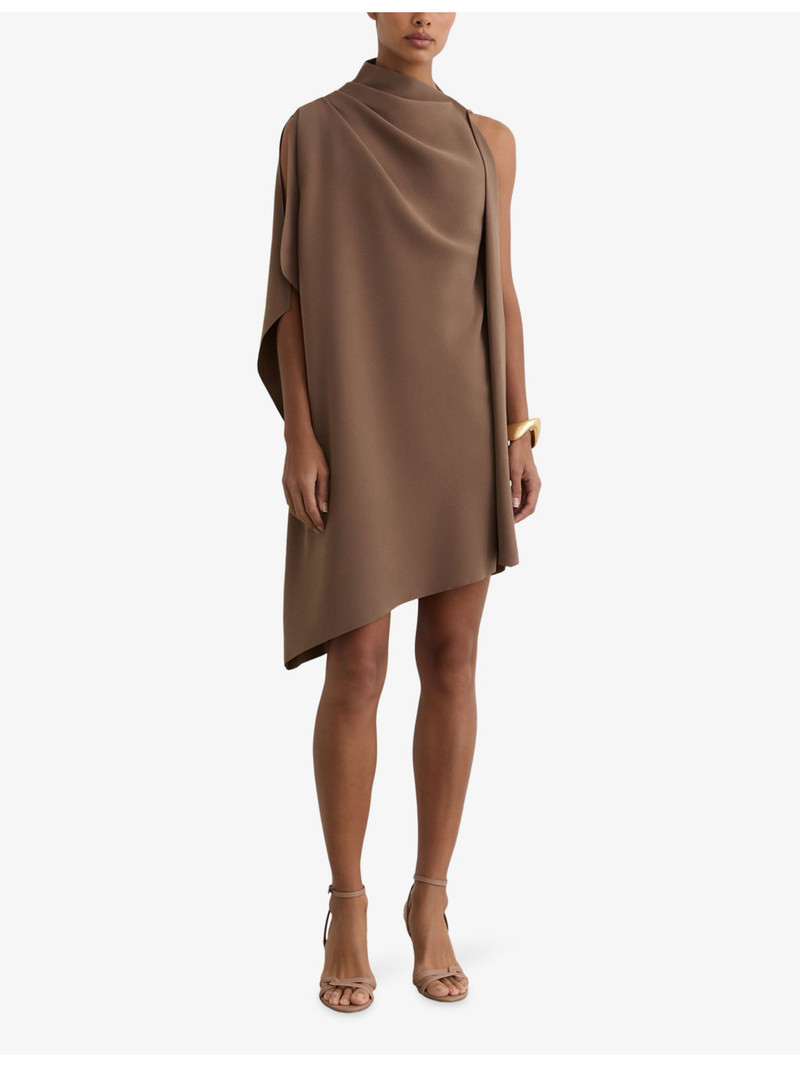 REISS Ellery One-Shoulder Draped Woven Mini Dress outlook